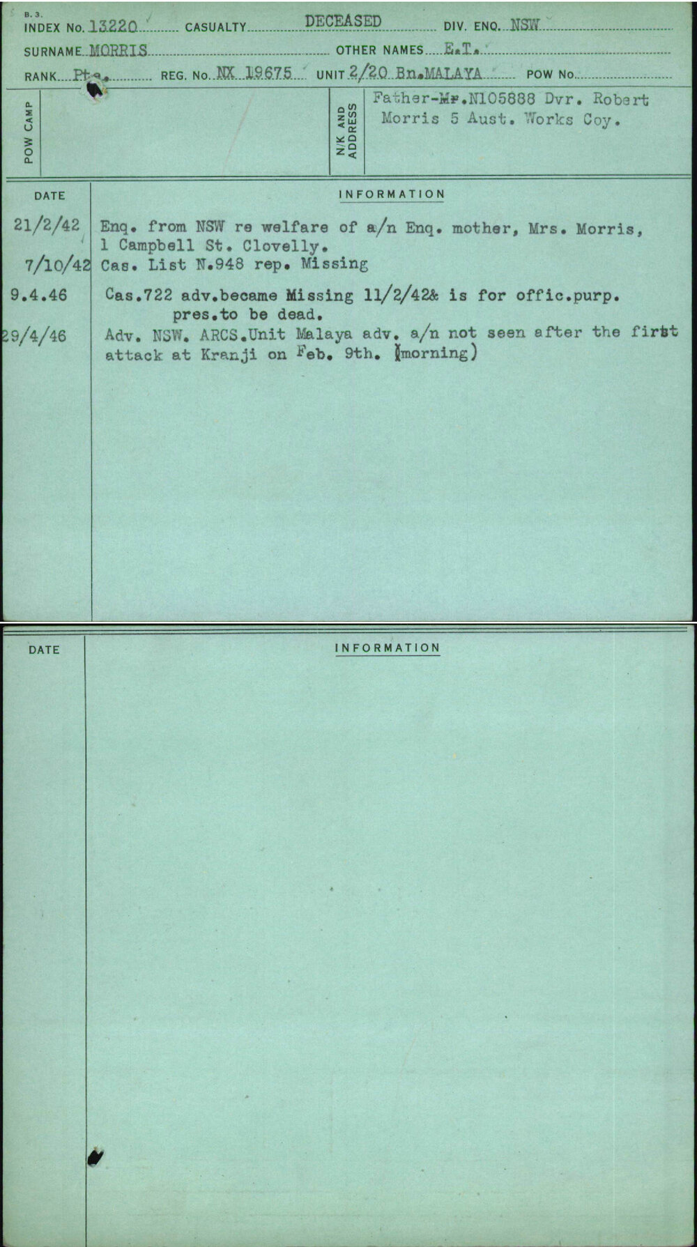 Morris, E T, NX19675