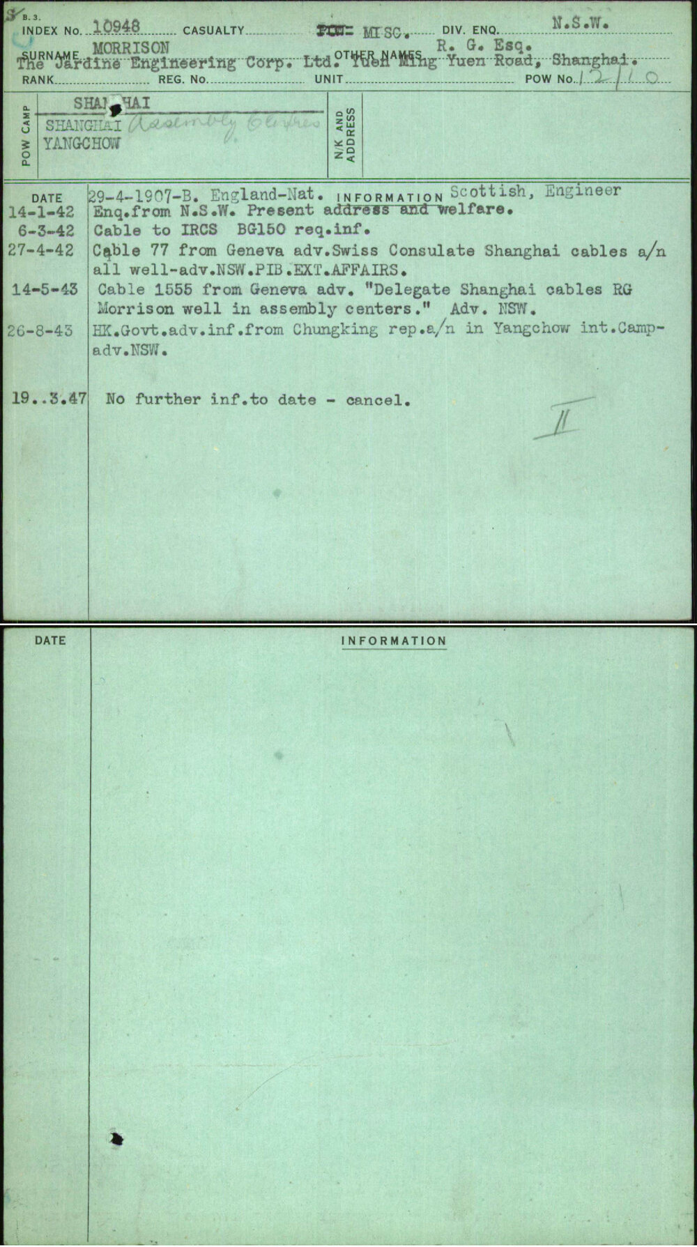 Morrison, R G Esq, [No Service Number]