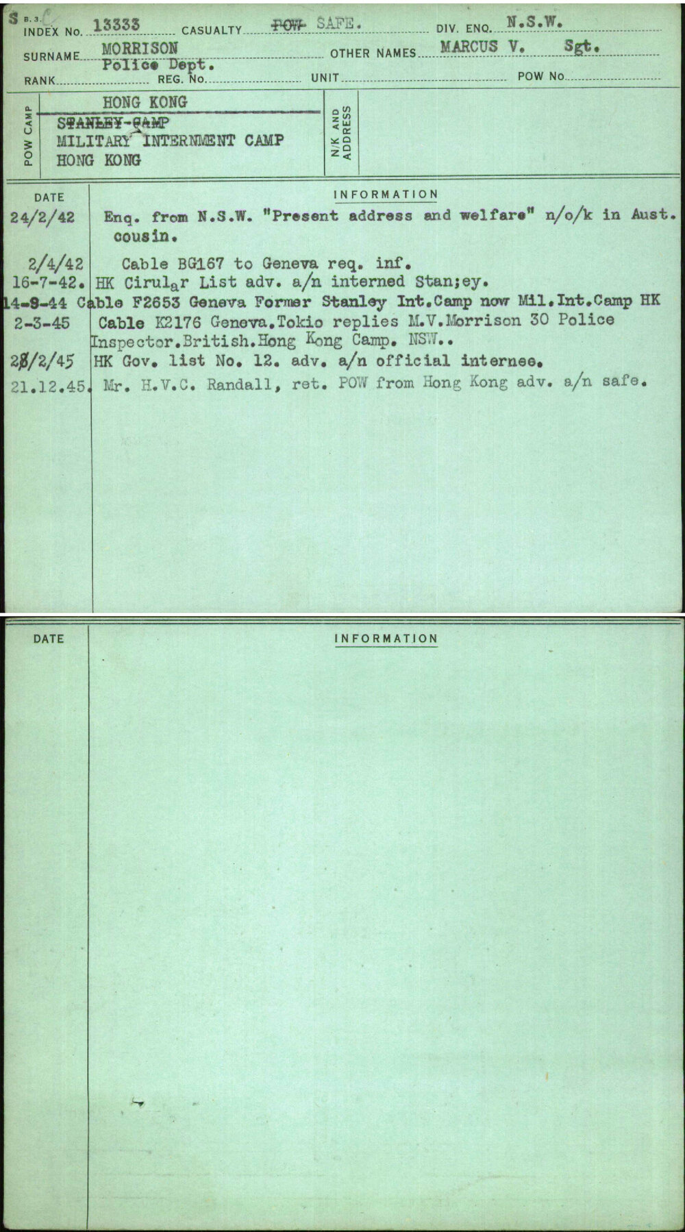 Morrison, Marcus V Sgt, [No Service Number]
