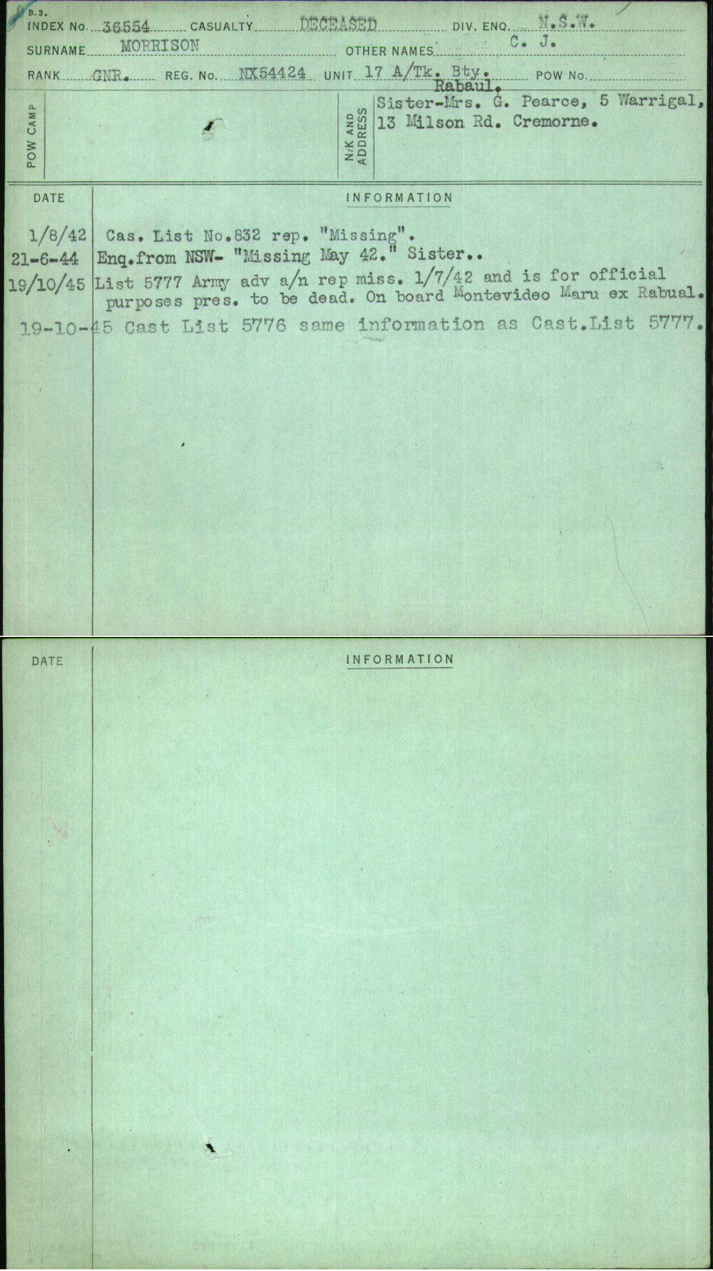 Morrison, C J, NX54424