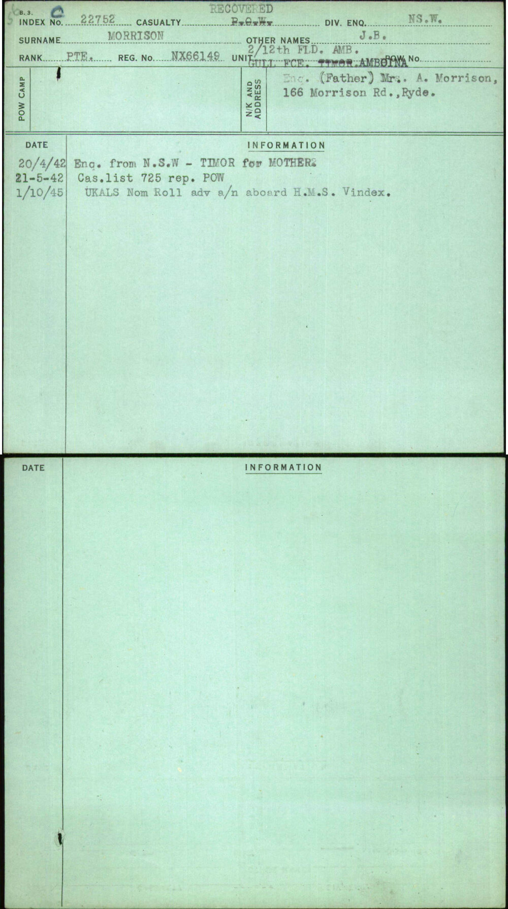 Morrison, J B, NX66149
