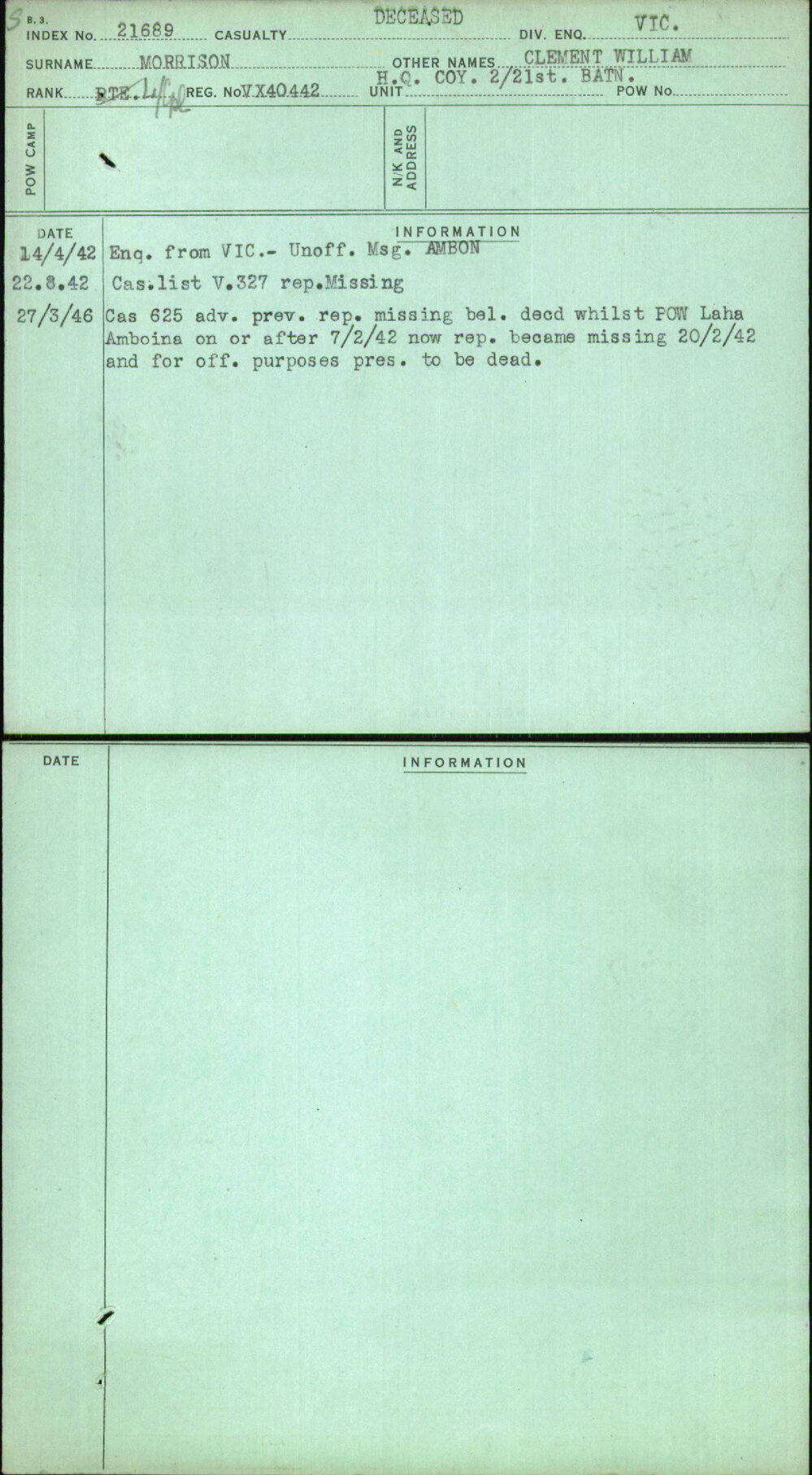 Morrison, Clement William, VX40442