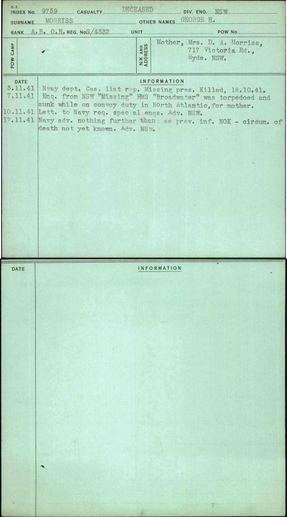 Morriss, George H, S-4332