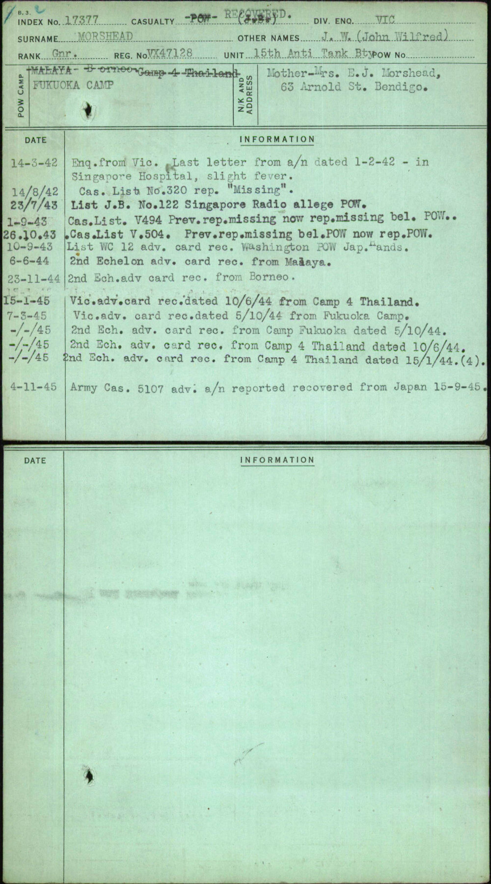 Morshead, J W (John Wilfred), VX47128