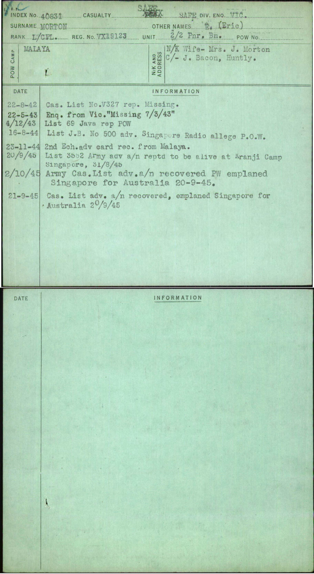 Morton, E (Eric), VX19123