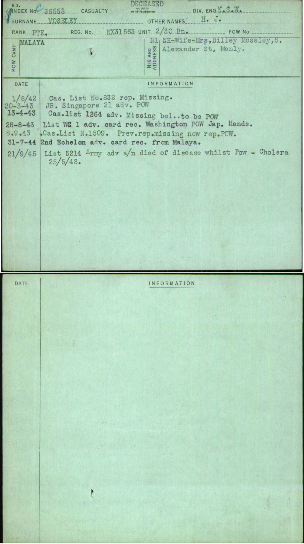Moseley, H J, NX31563