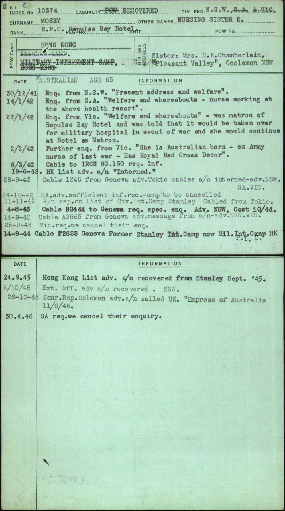 Mosey, Nursing Sister E, [No Service Number]