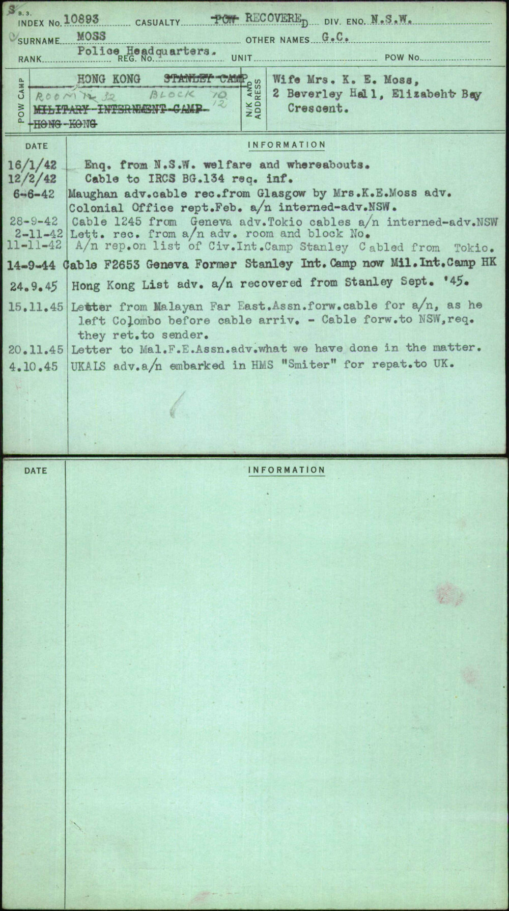 Moss, G C, [No Service Number]