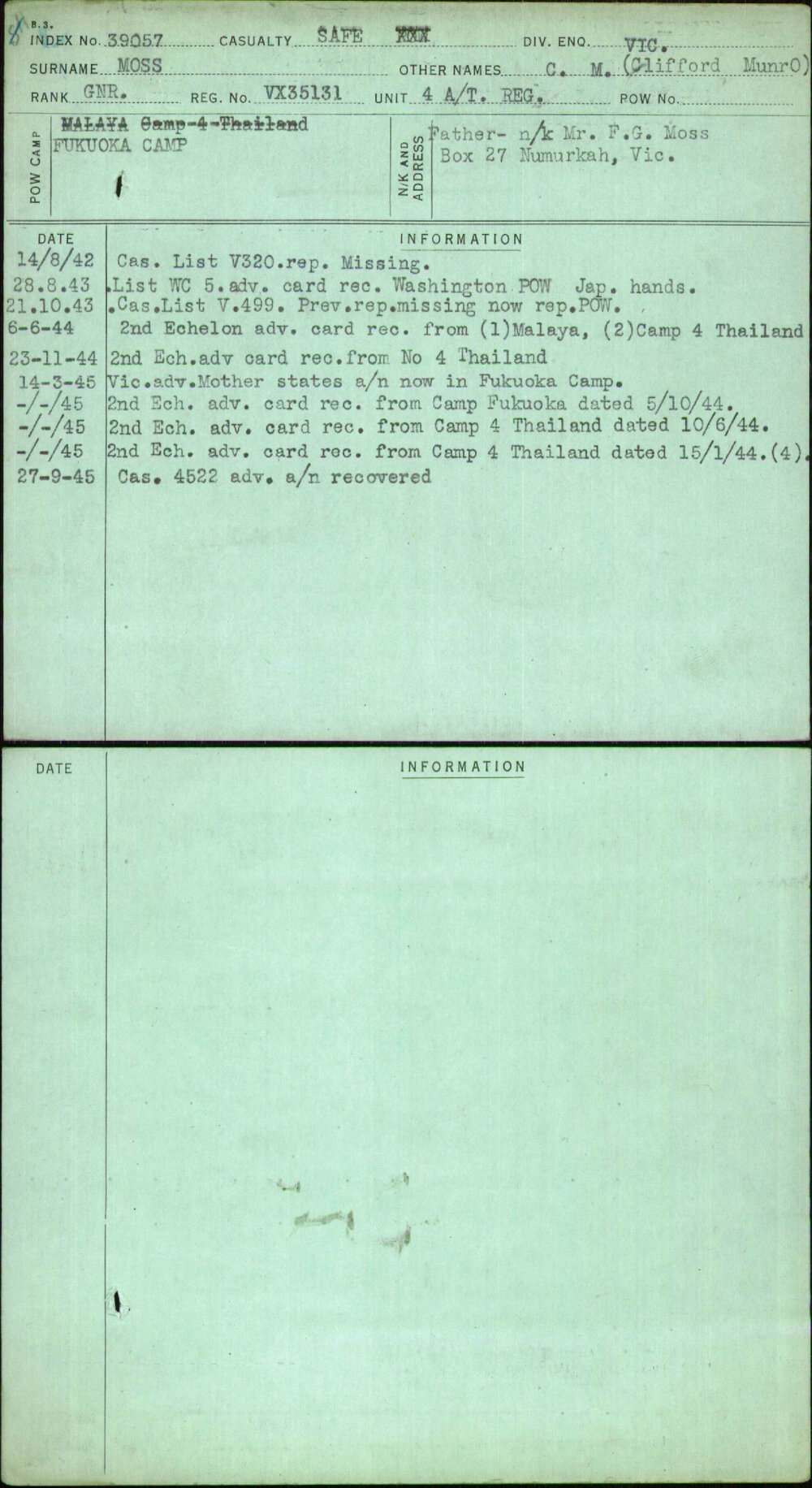 Moss, C M (Clifford Munro), VX35131
