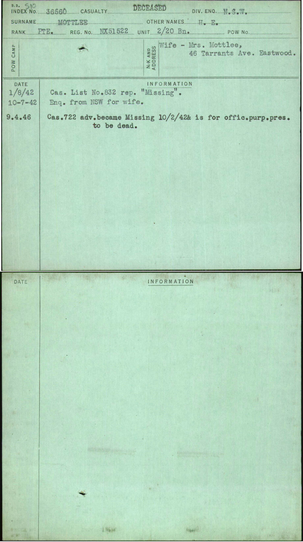 Mottlee, H E, NX51522