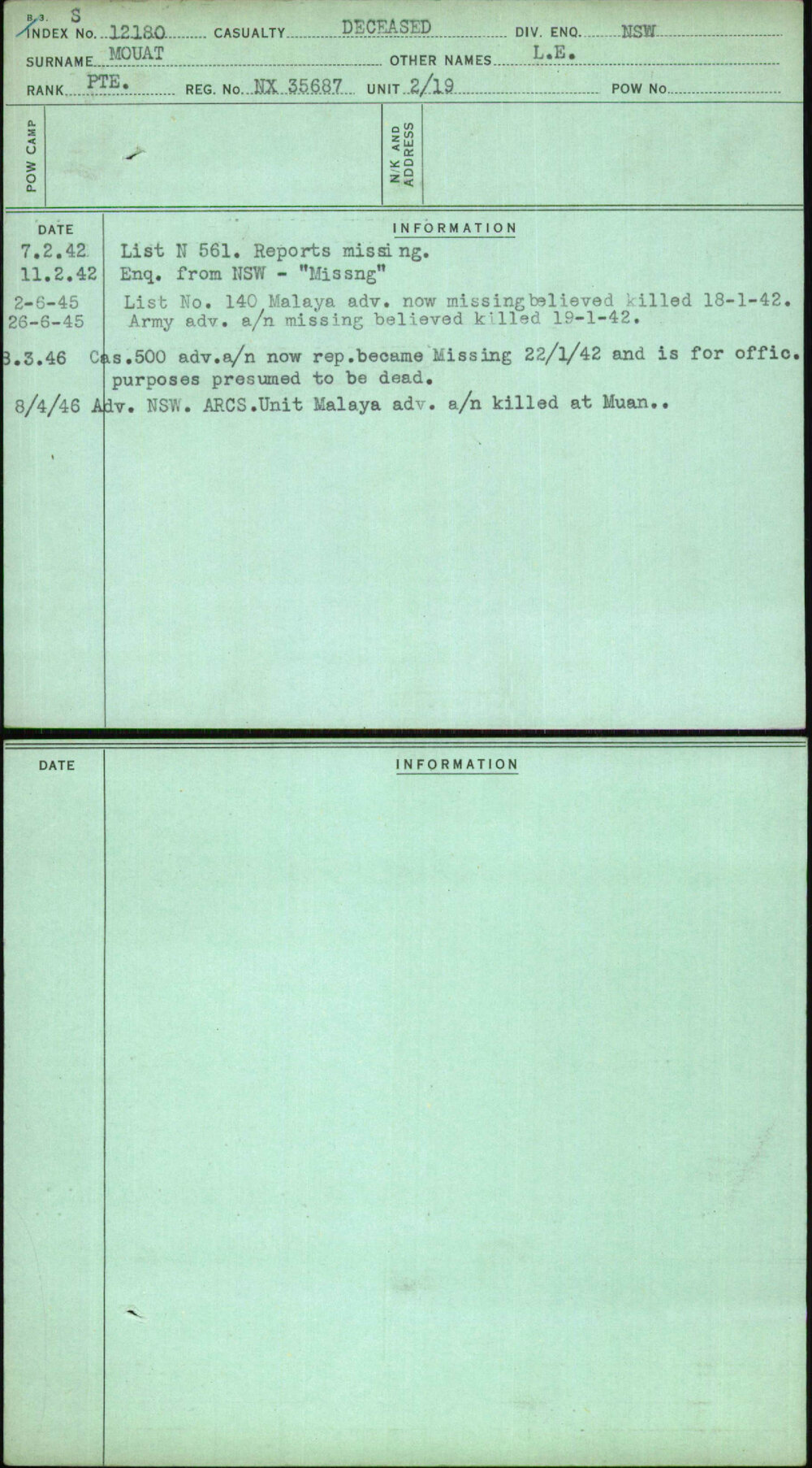Mouat, L E, NX35687