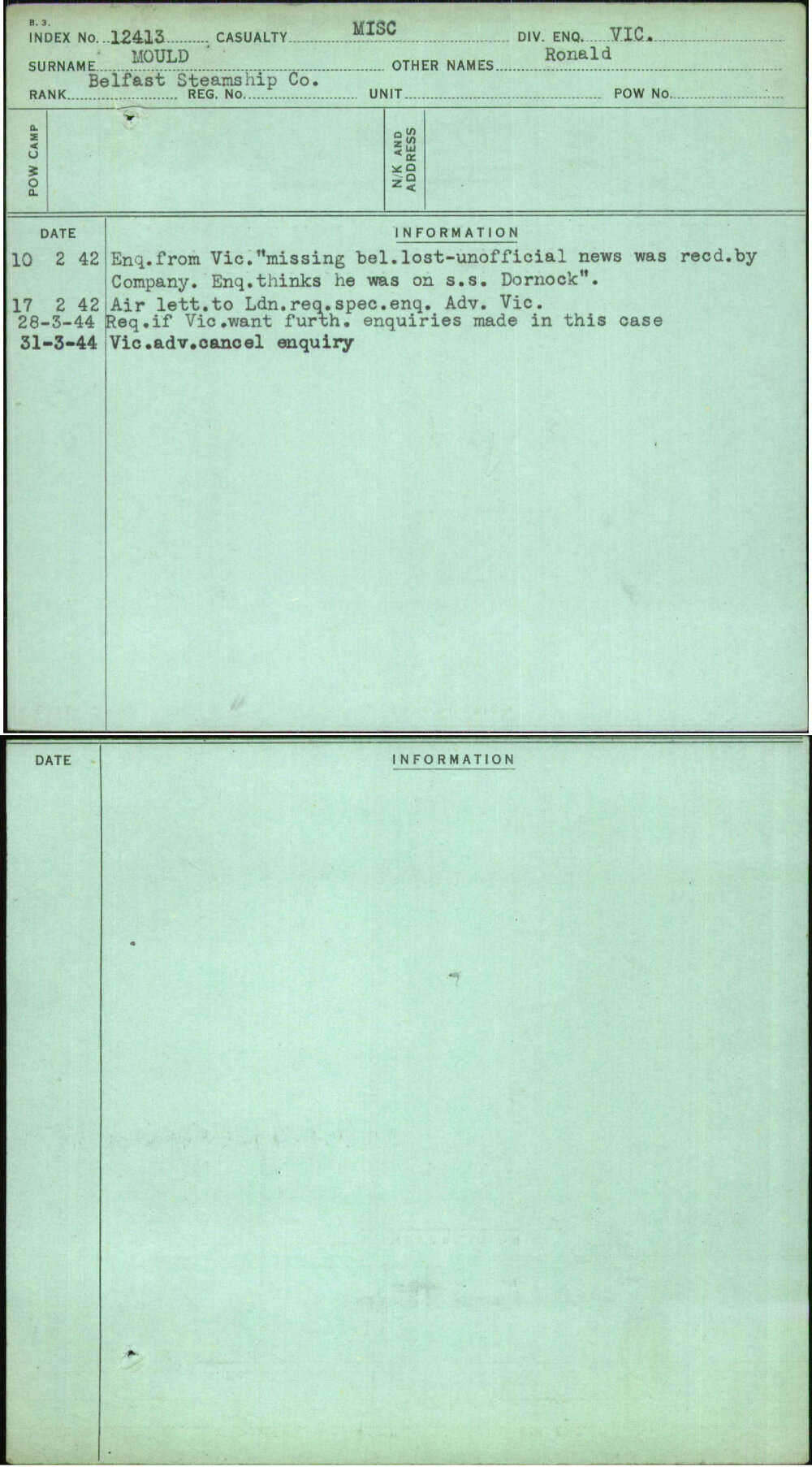 Mould, Ronald, [No Service Number]