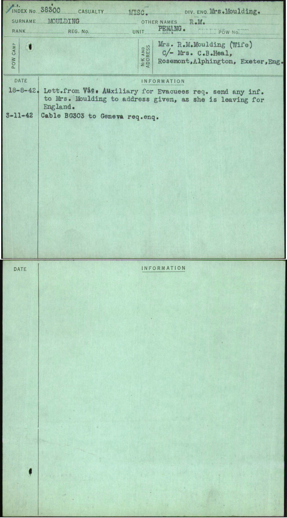 Moulding, R M, [No Service Number]