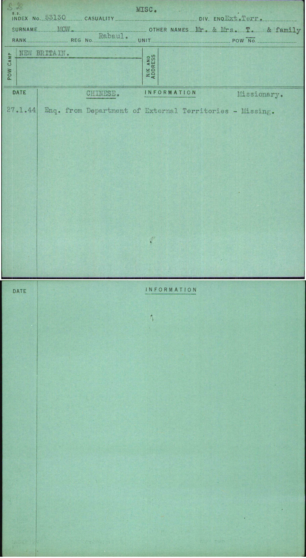 Mow, Mr &amp; Mrs T &amp; Family, Rabaul