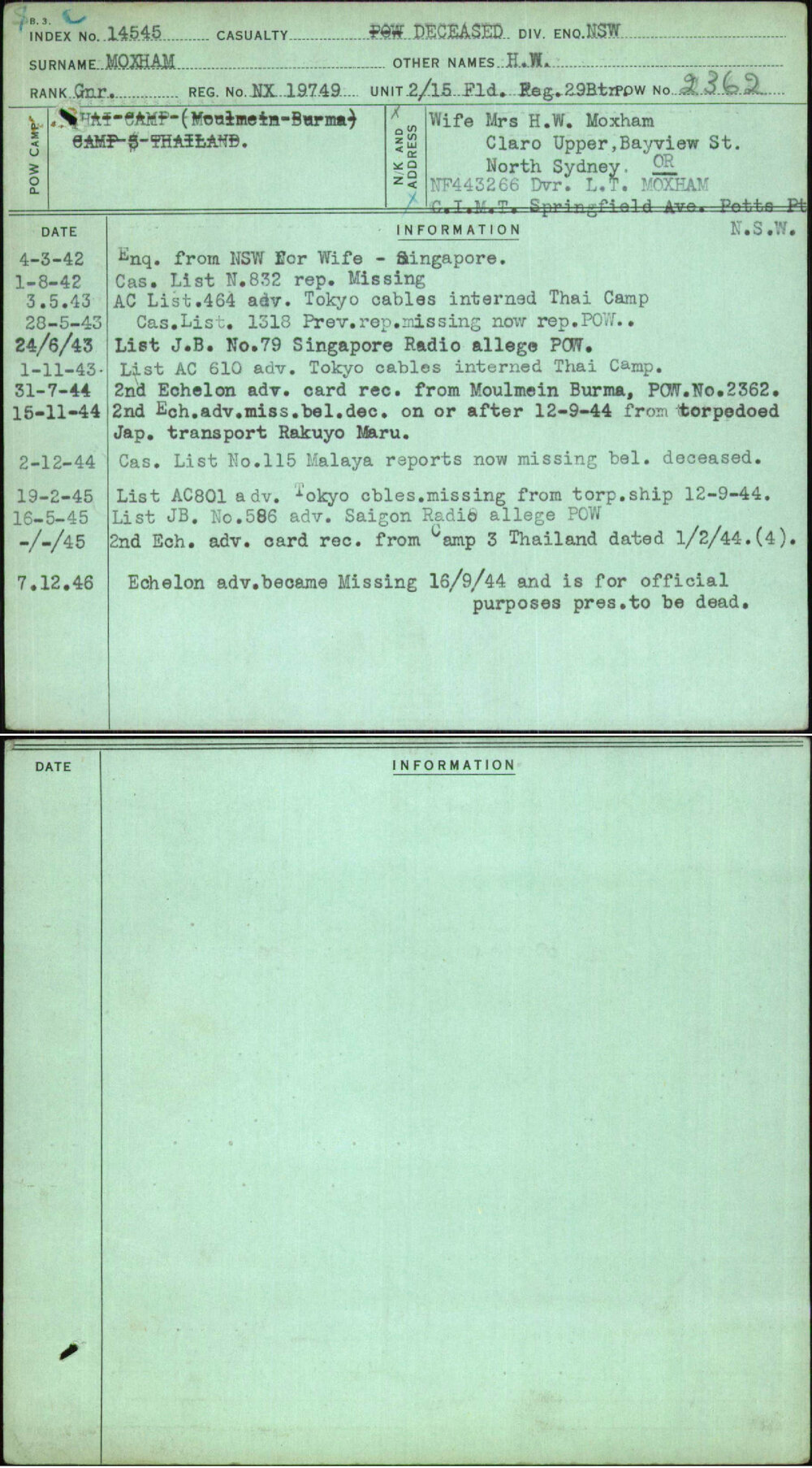 Moxham, H W, NX19749