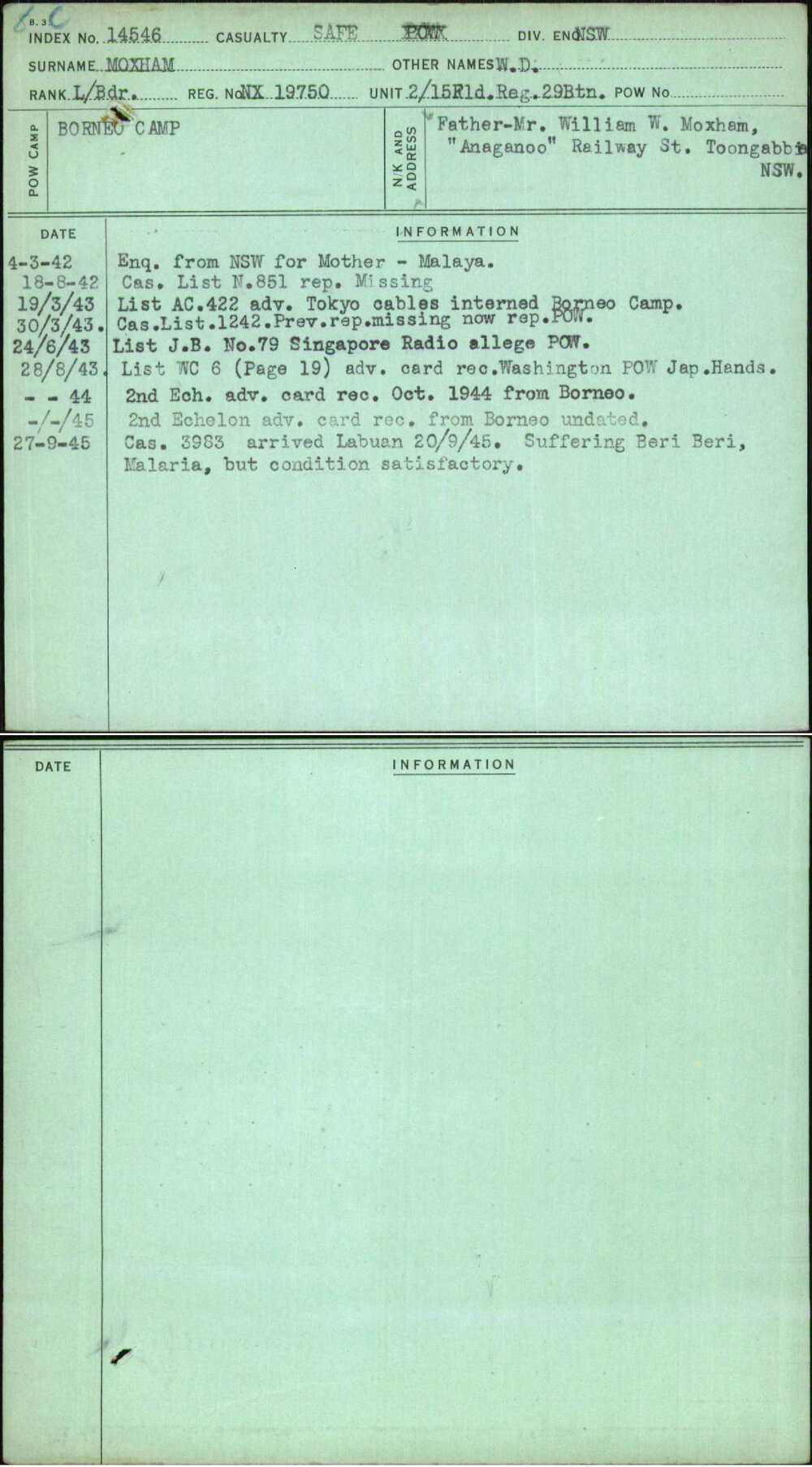 Moxham, W D, NX19750