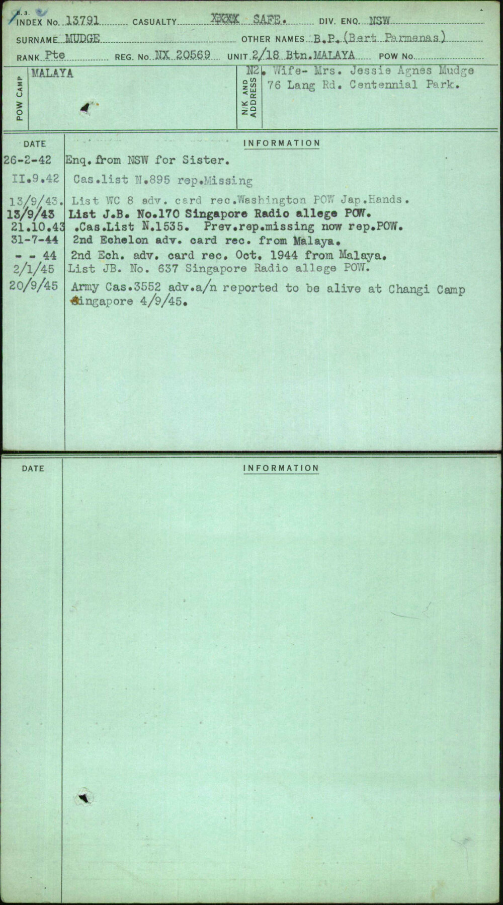 Mudge, B P (Bert Parmenas), NX20569