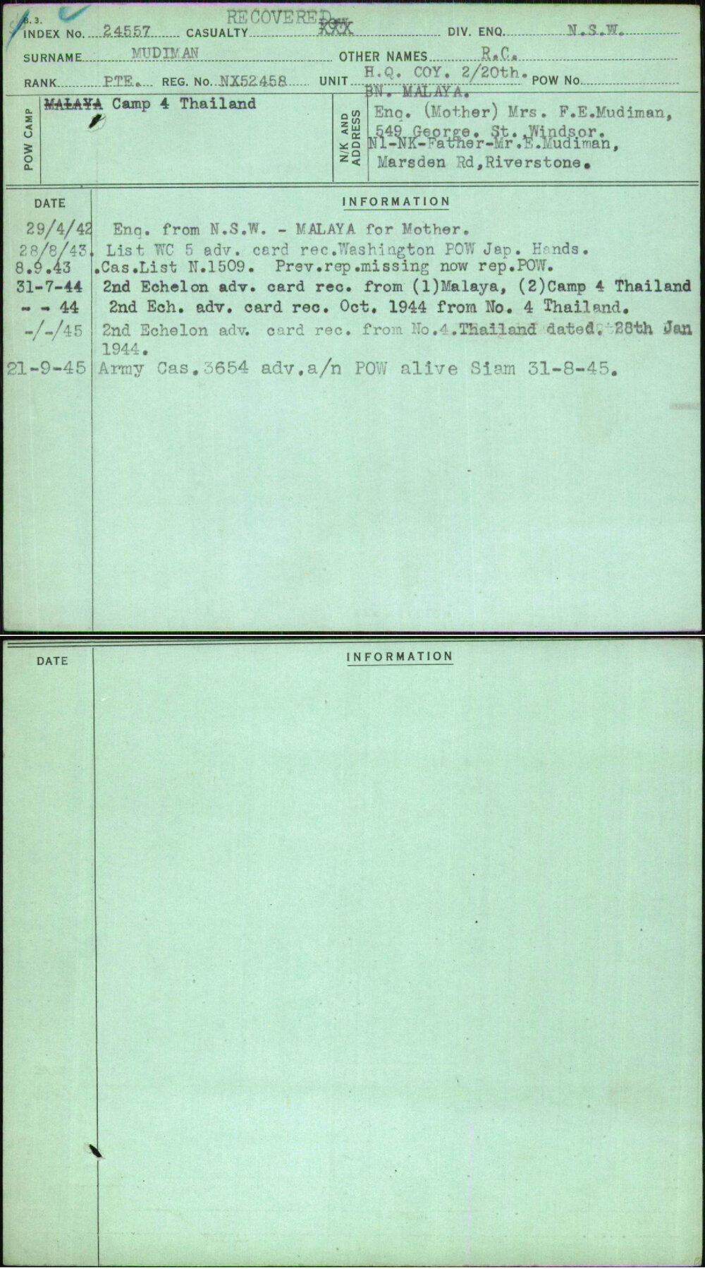 Mudiman, R C, NX52458