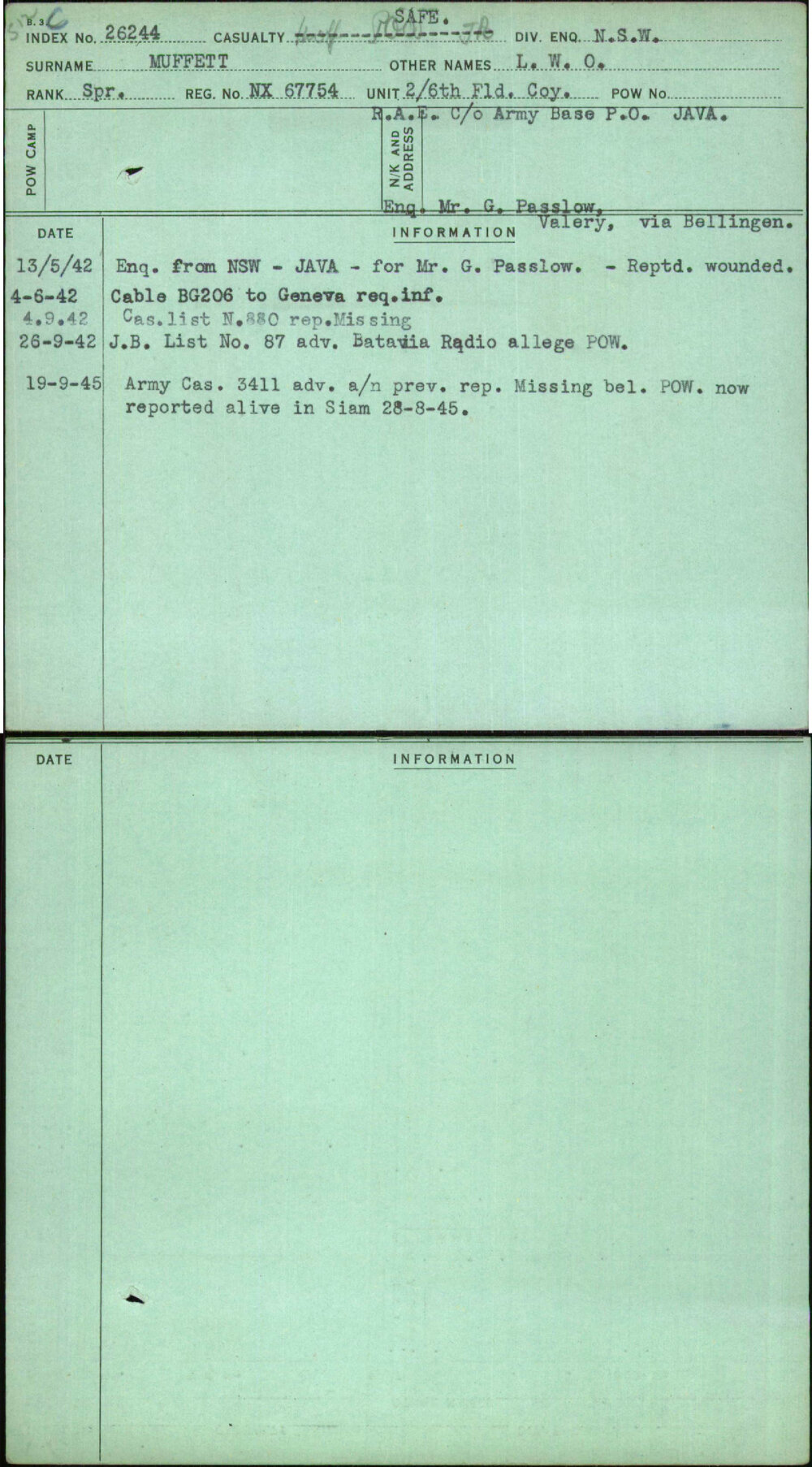 Muffett, L W O, NX67754