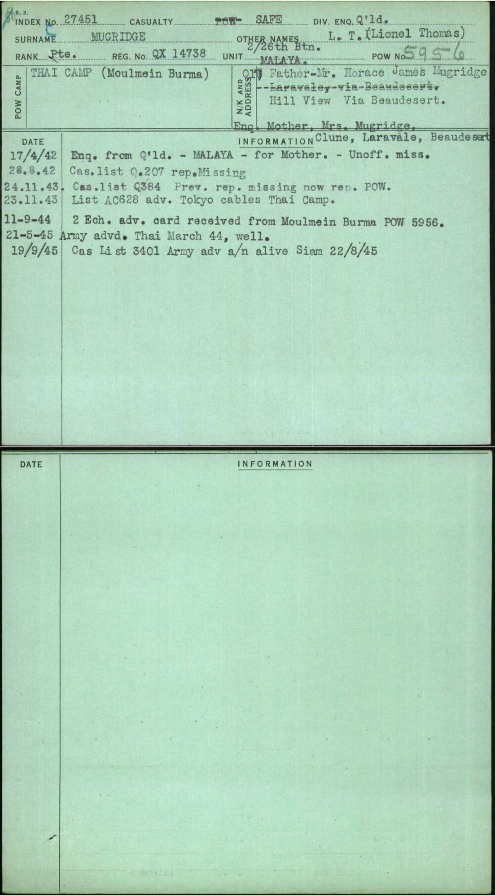 Mugridge, L T (Lionel Thomas), QX14738