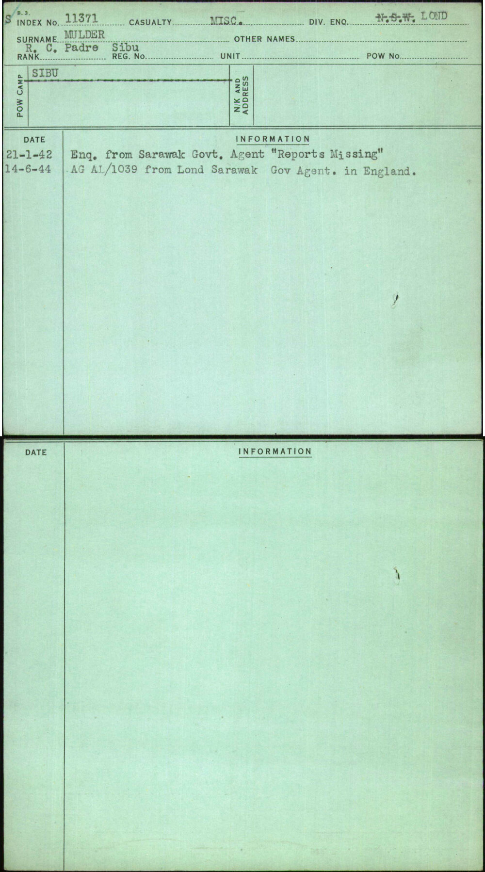 Mulder, [No Given Name], [No Service Number]