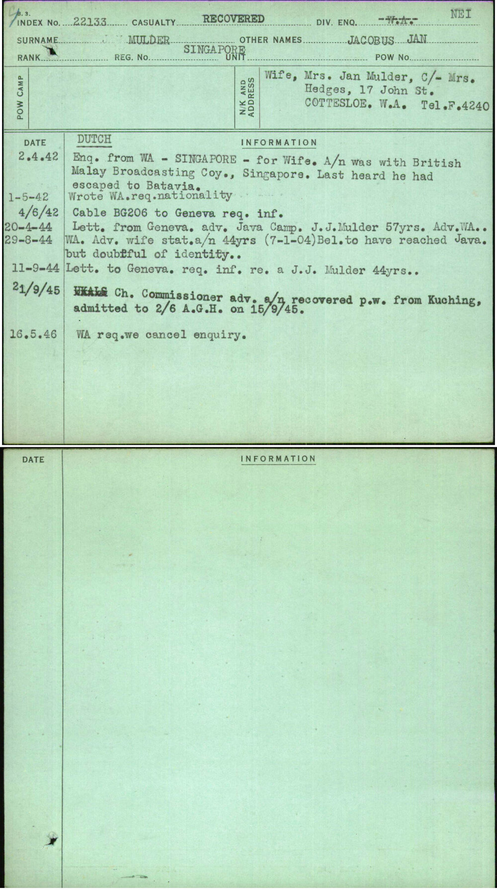 Mulder, Jacobus Jan, Singapore