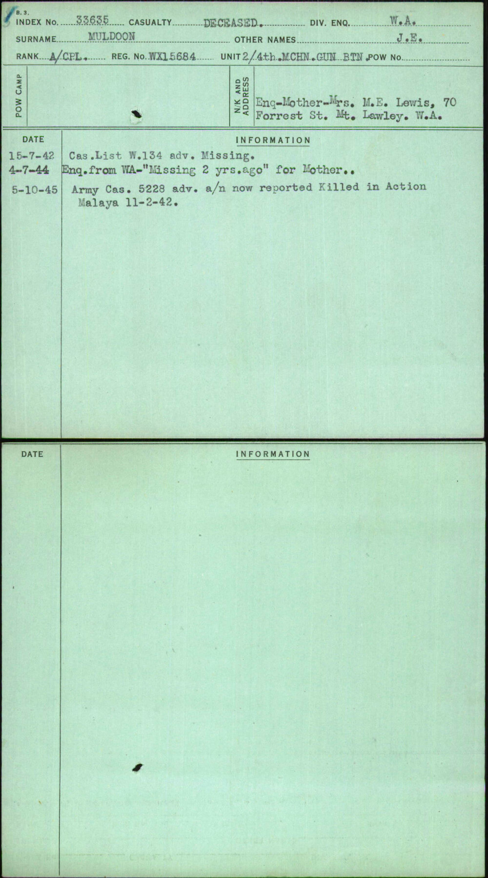 Muldoon, J E, WX15684