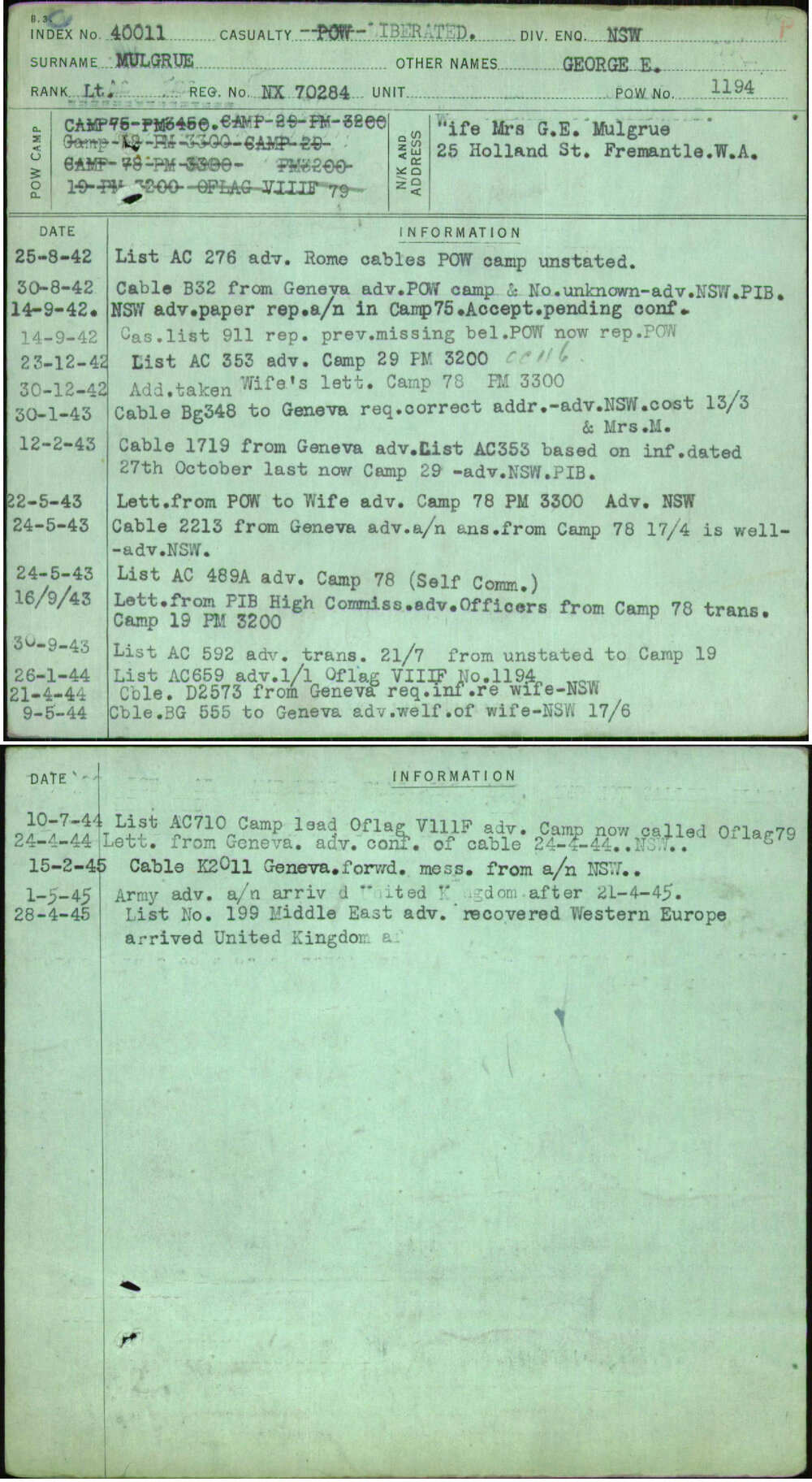 Mulgrue, George E, NX70284