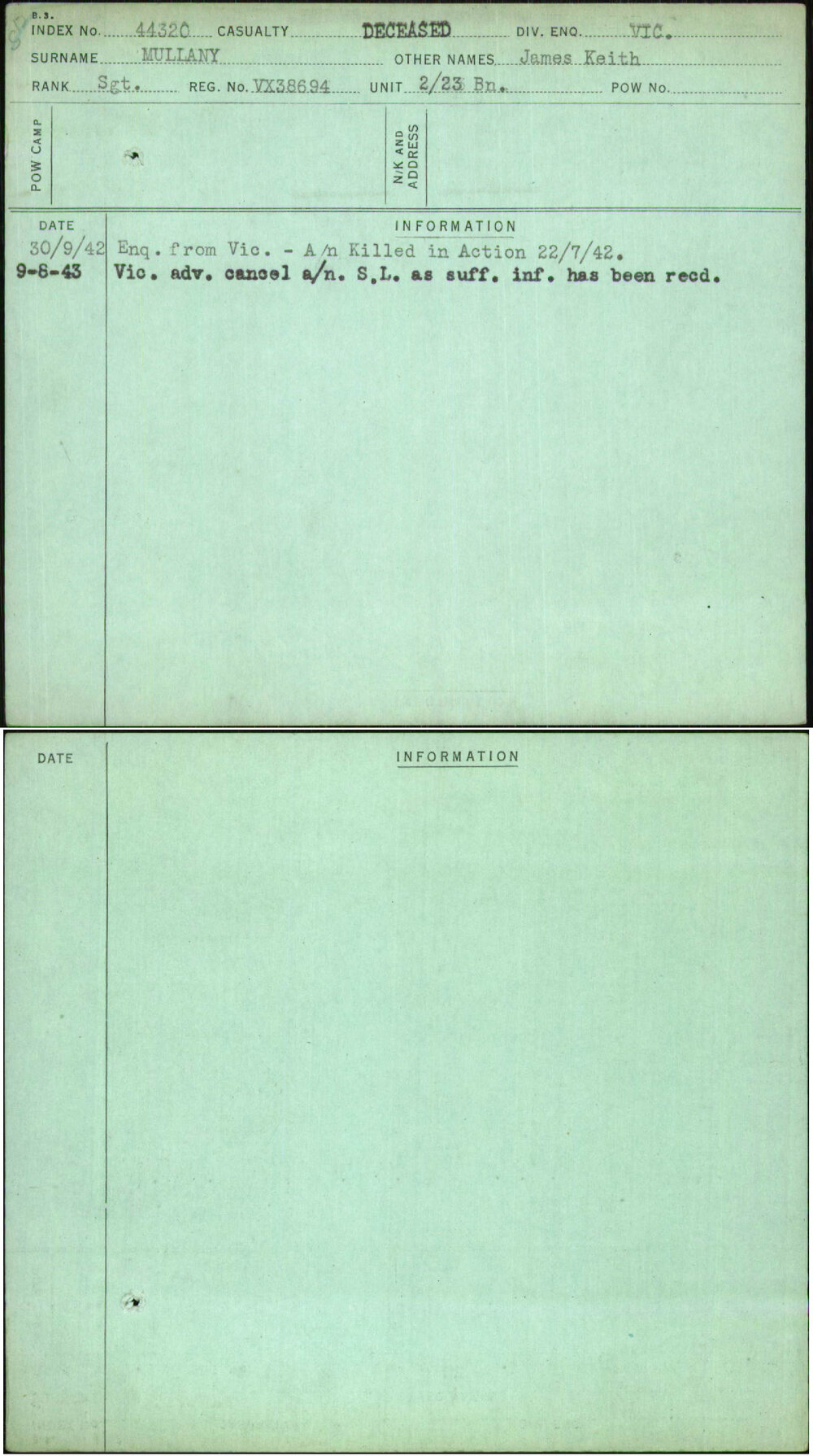 Mullany, James Keith, VX38694