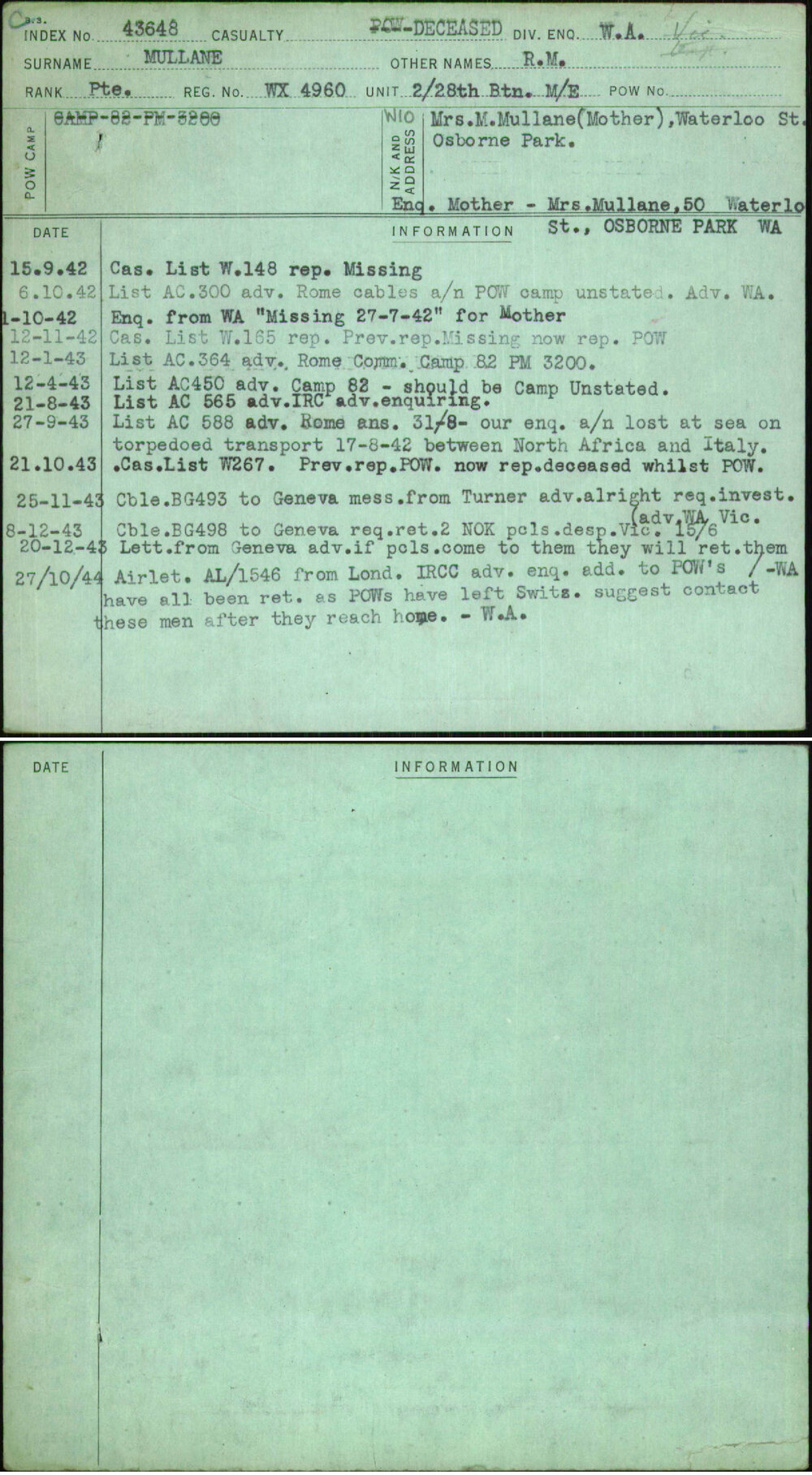 Mullane, R M, WX4960