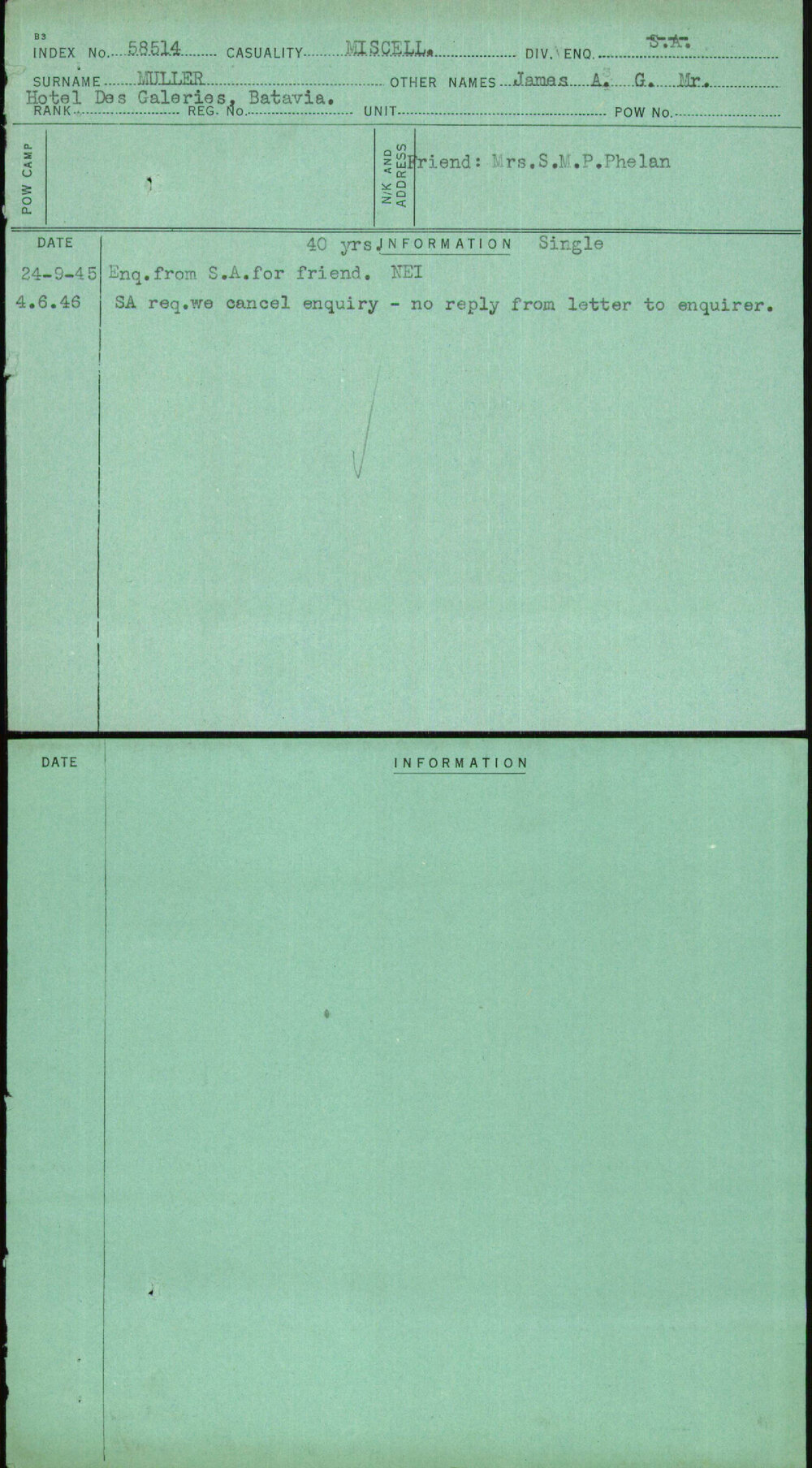 Muller, James A G Mr, [No Service Number]