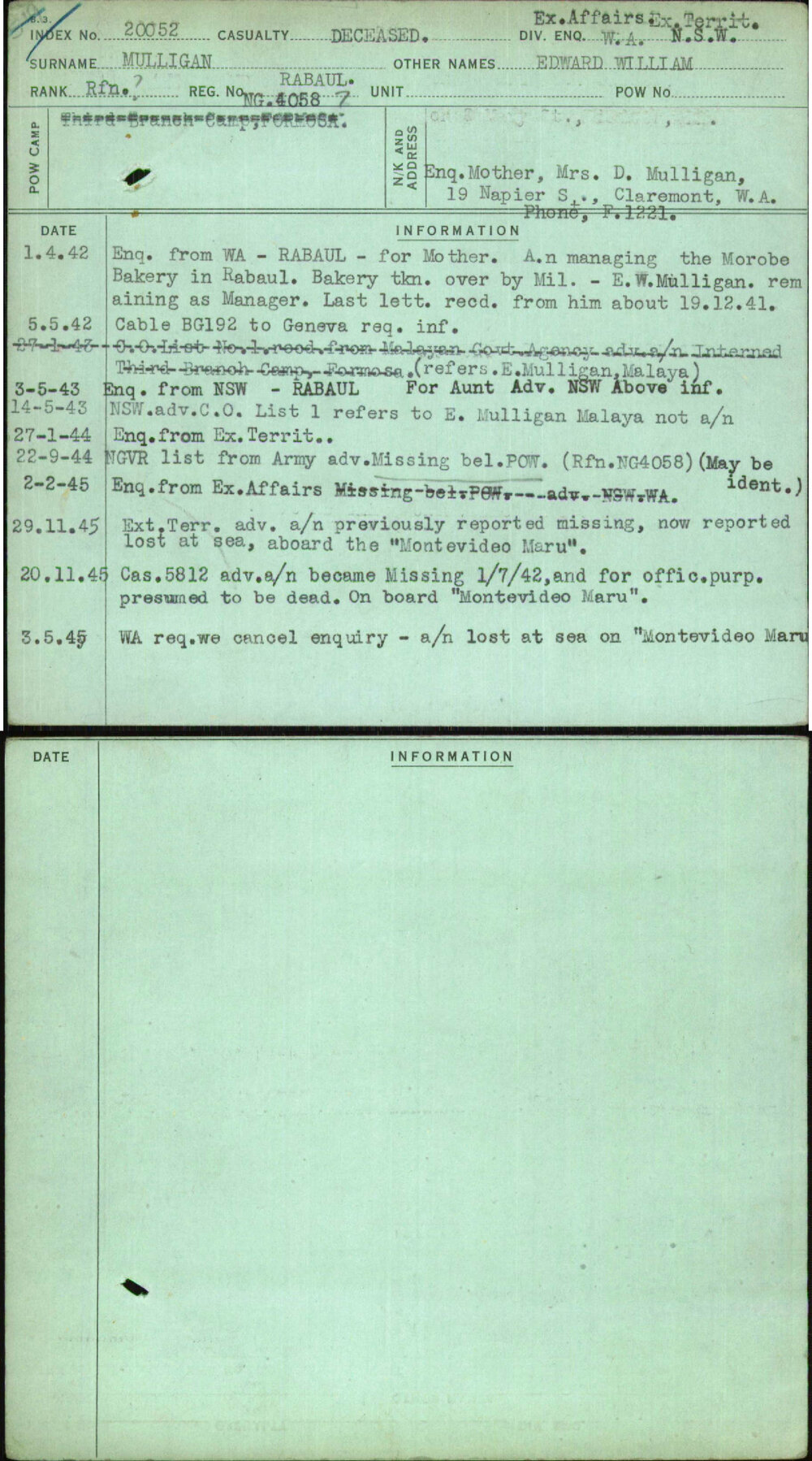 Mulligan, Edward William, Rabaul Ng4058