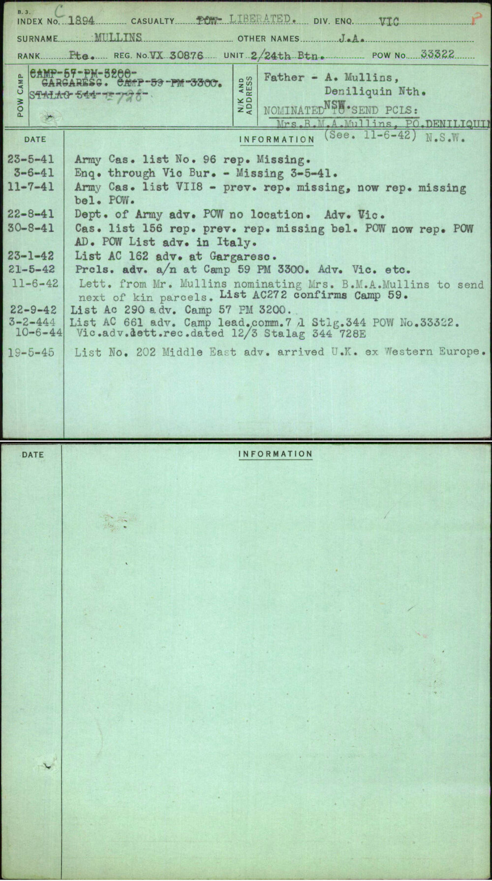 Mullins, J A, VX30876