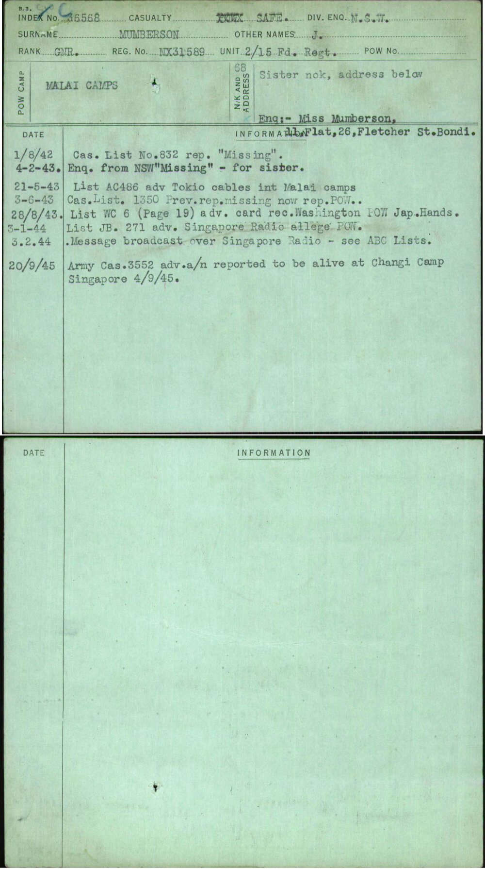 Mumberson, J, NX31589