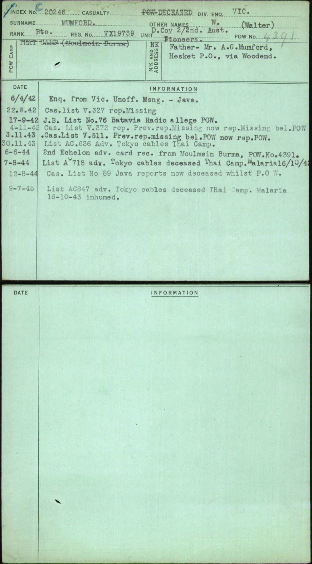 Mumford, W (Walter), VX19739