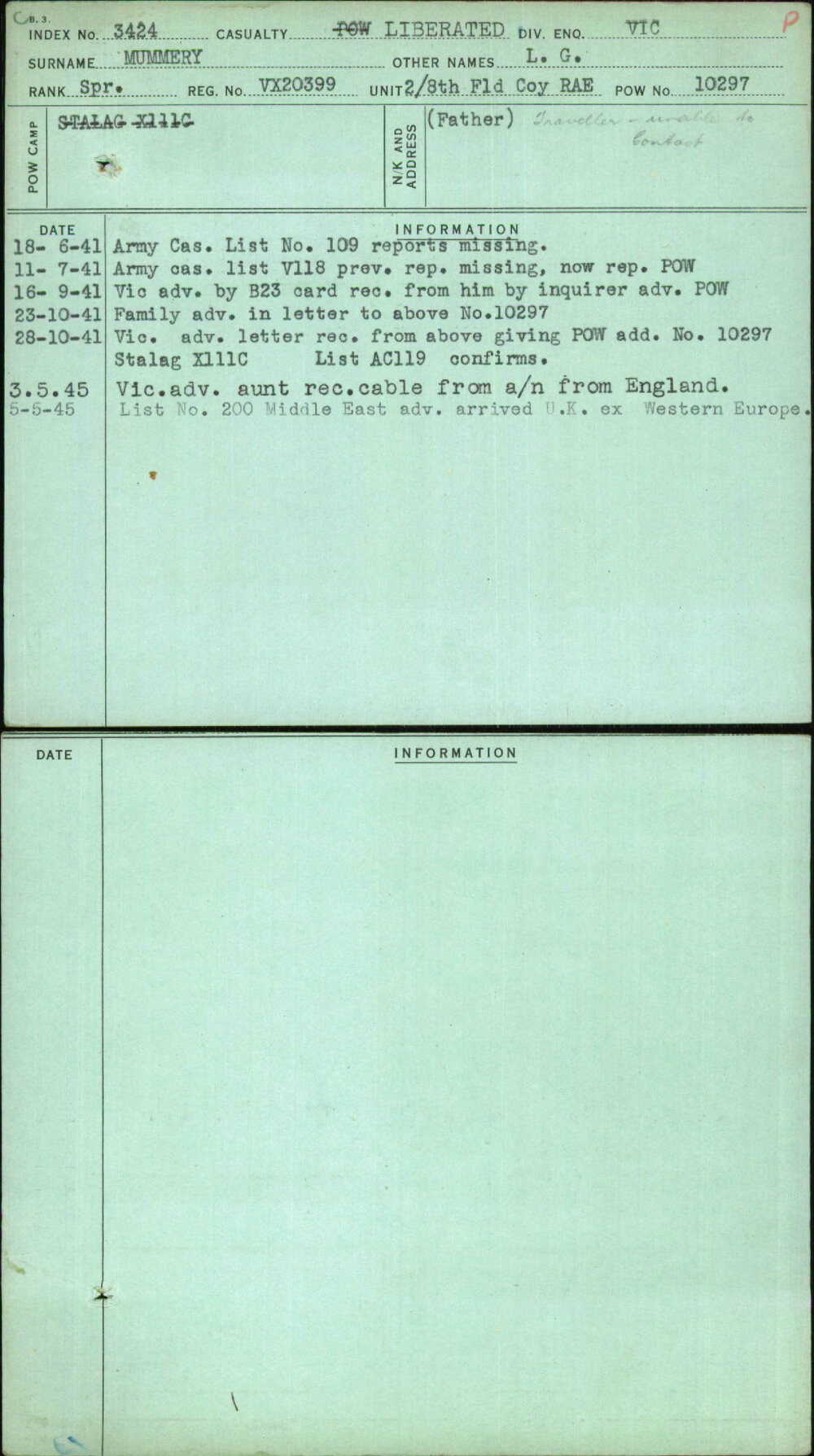 Mummery, L G, VX20399