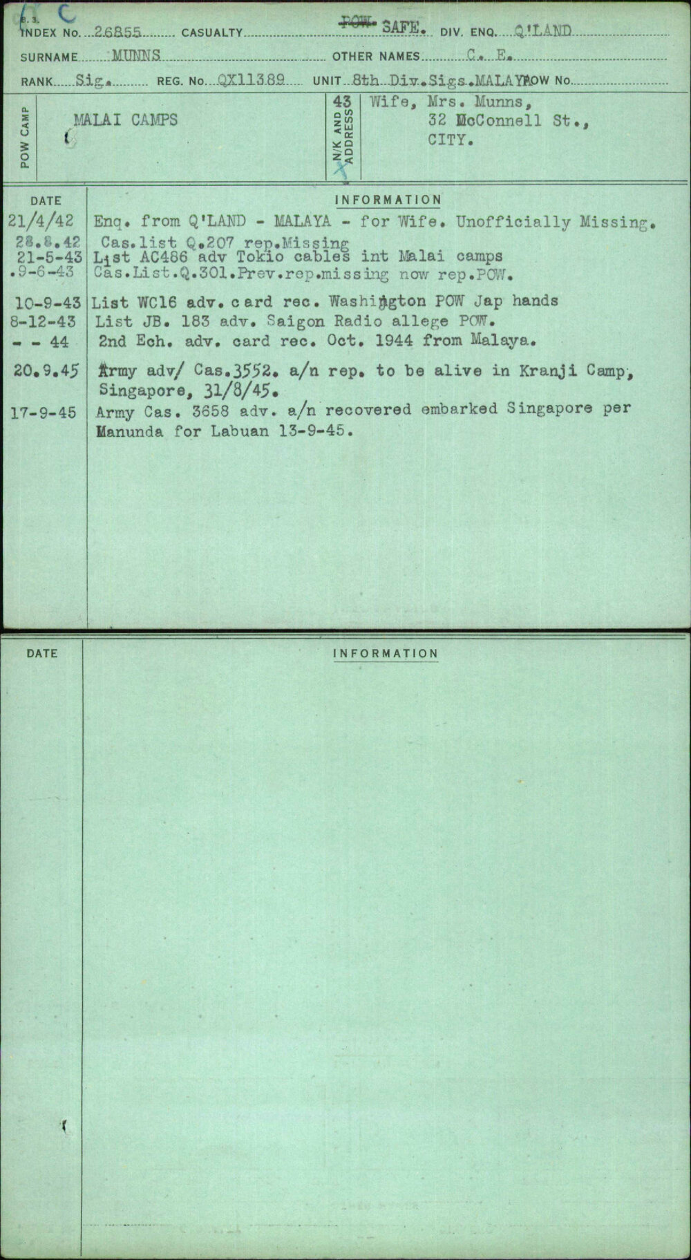 Munns, C E, QX11389