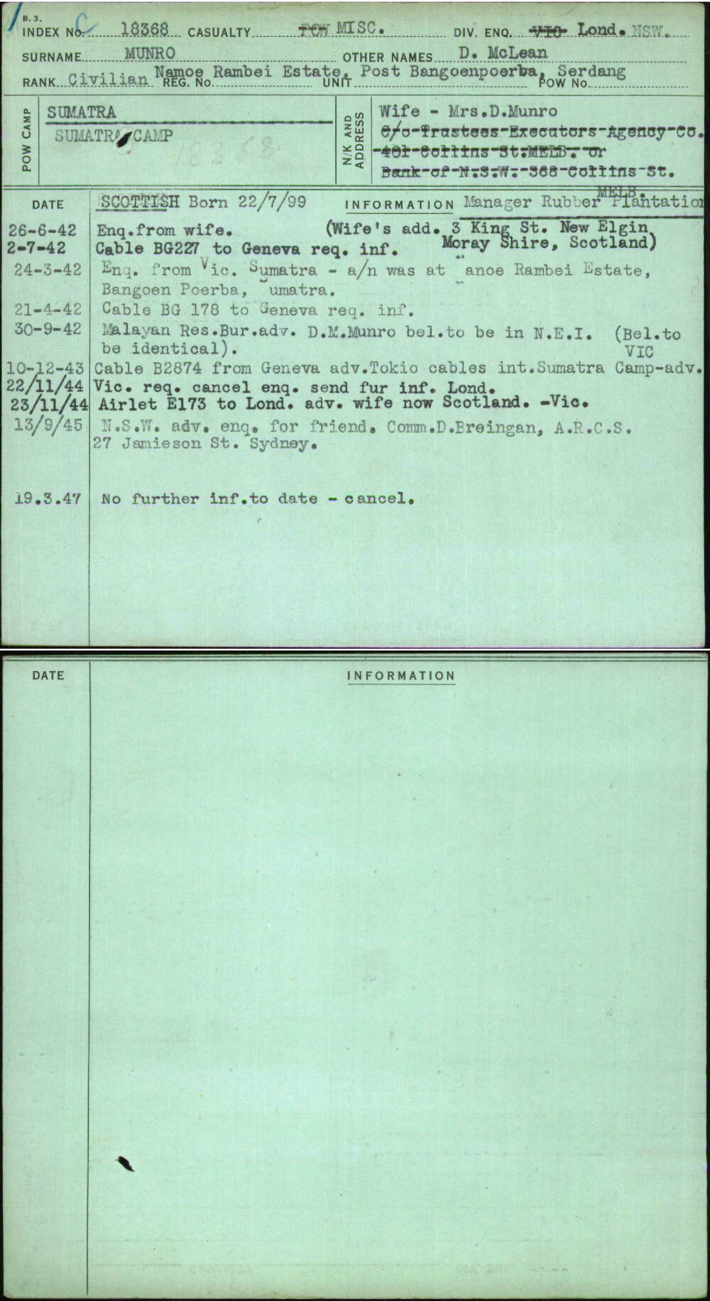 Munro, D Mclean, [No Service Number]