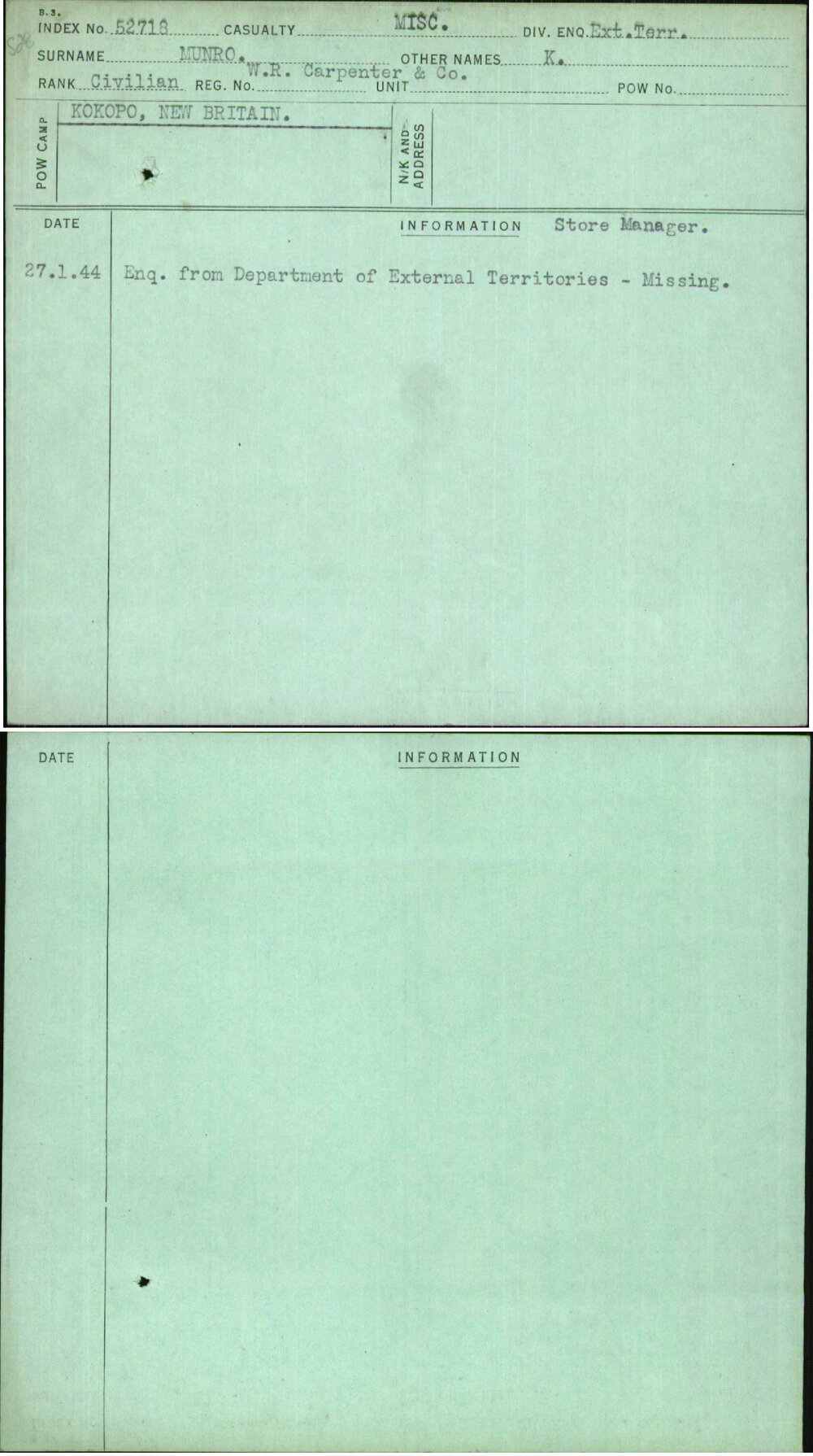 Munro, K, [No Service Number]