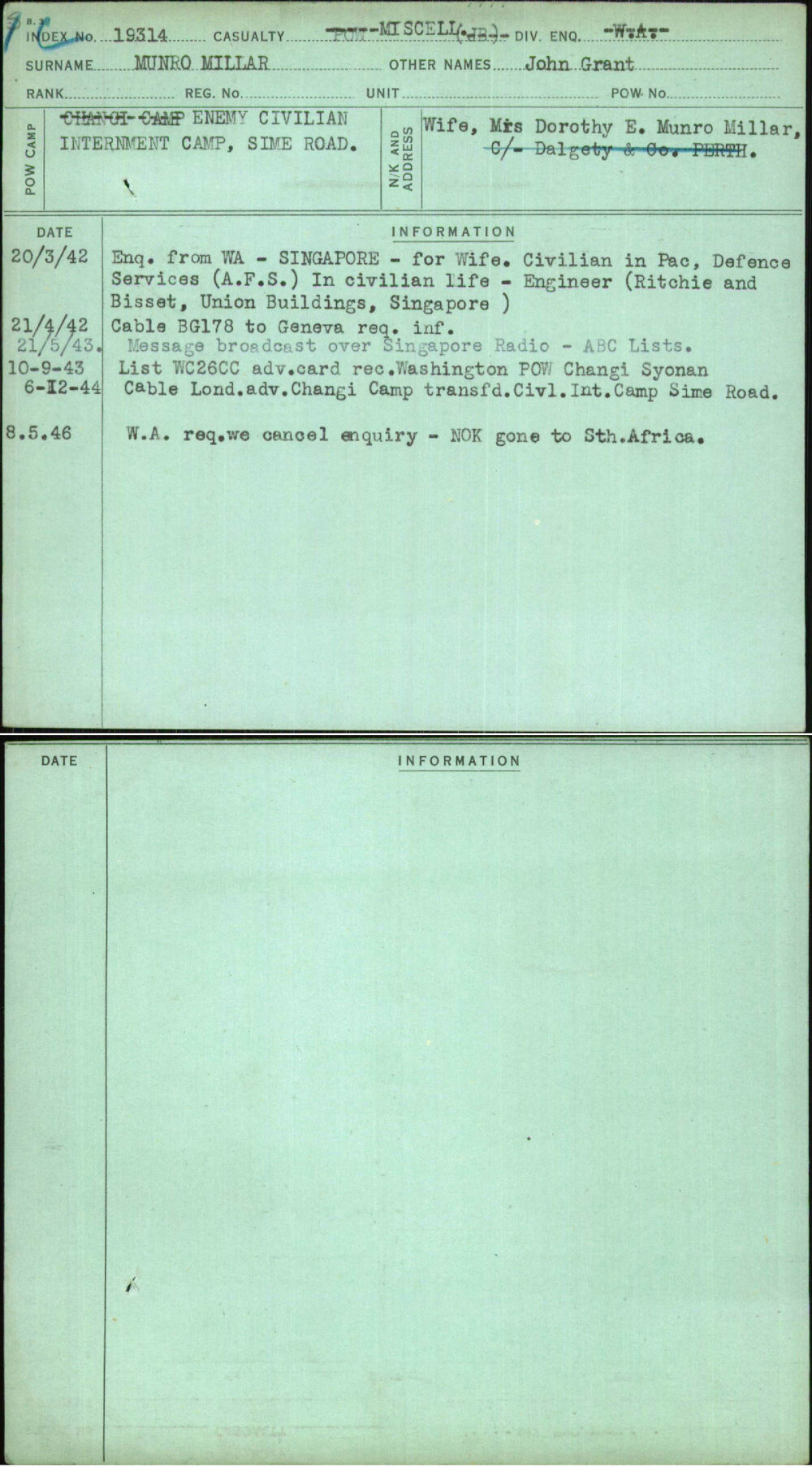 Munro Millar, John Grant, [No Service Number]