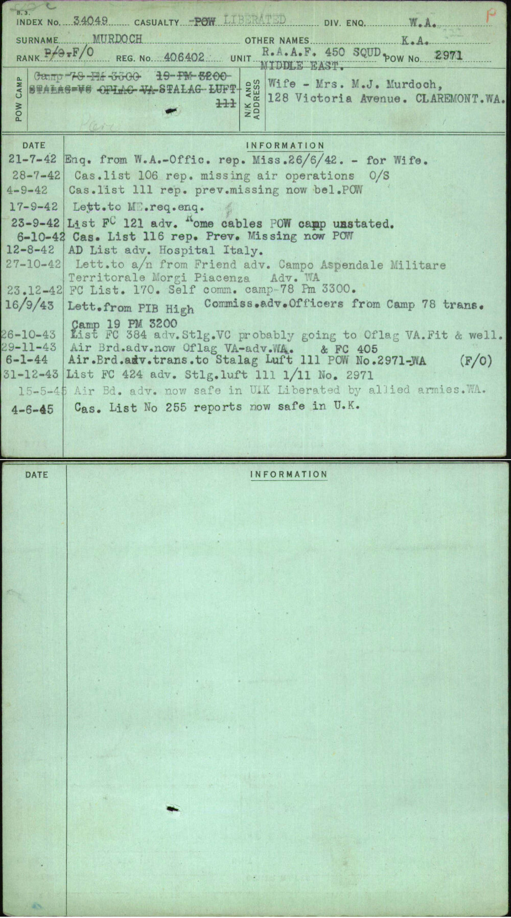 Murdoch, K A, 406402