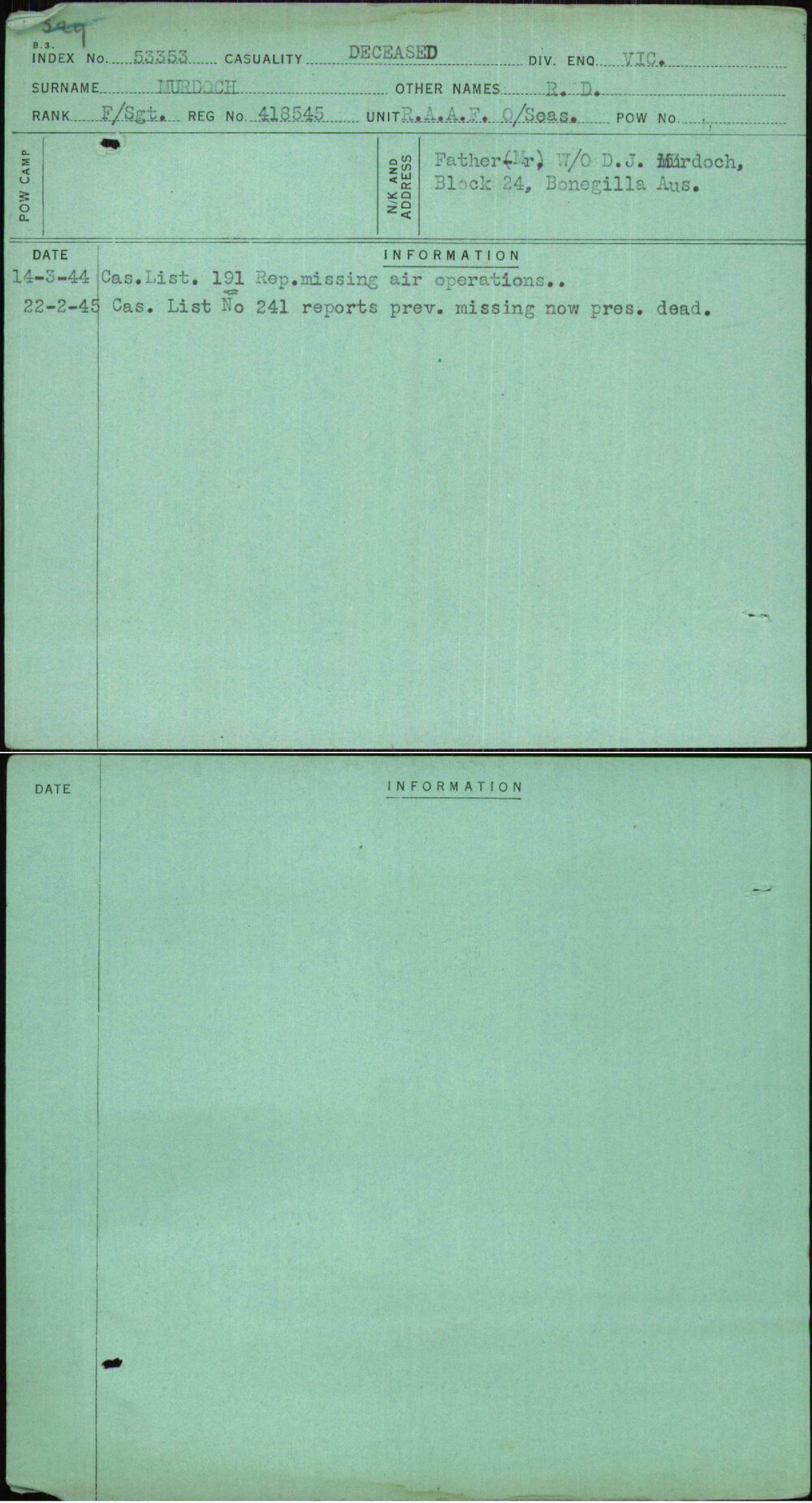 Murdoch, R D, 418545