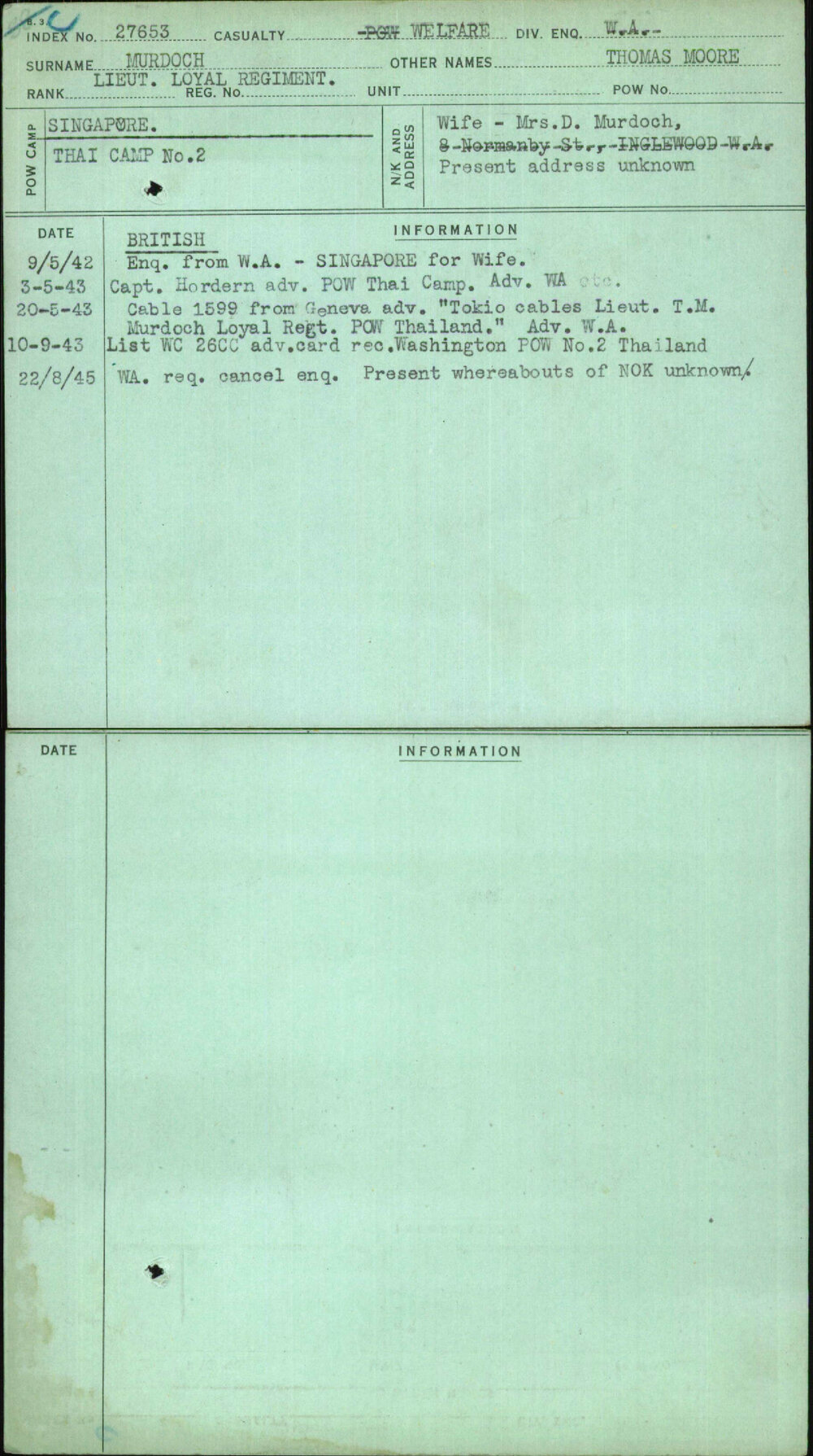 Murdoch, Thomas Moore, [No Service Number]