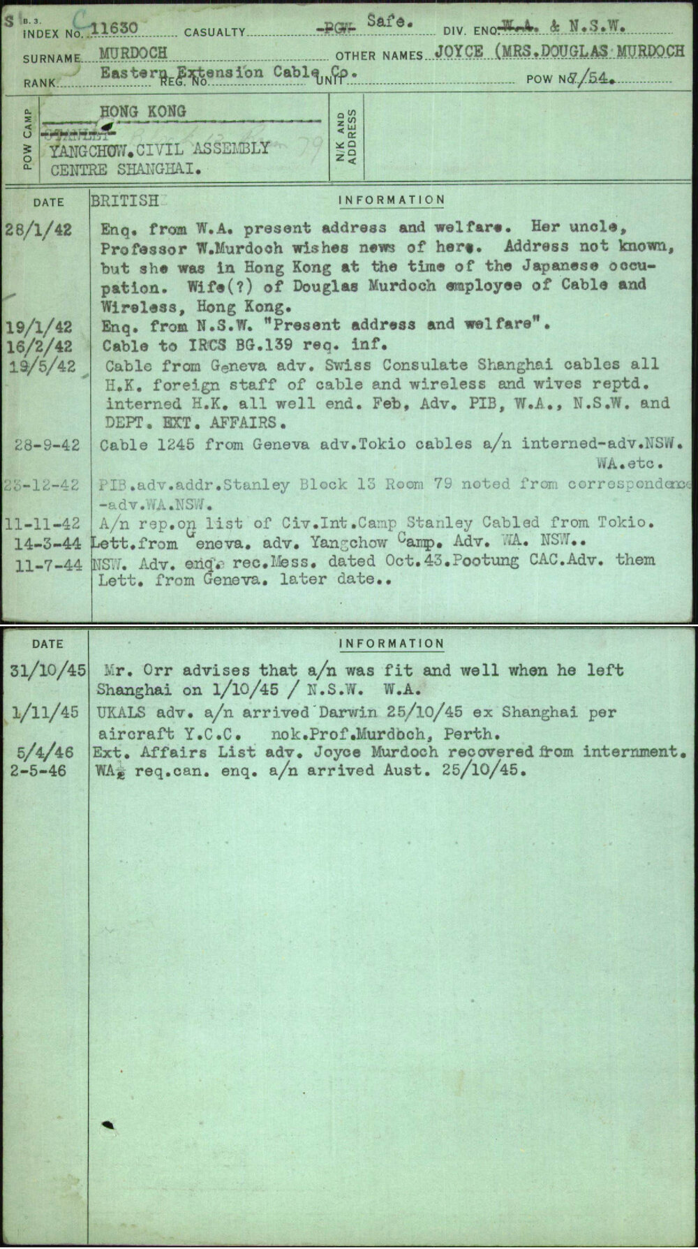 Murdoch, Joyce (Mrs Douglas Murdoch, [No Service Number]