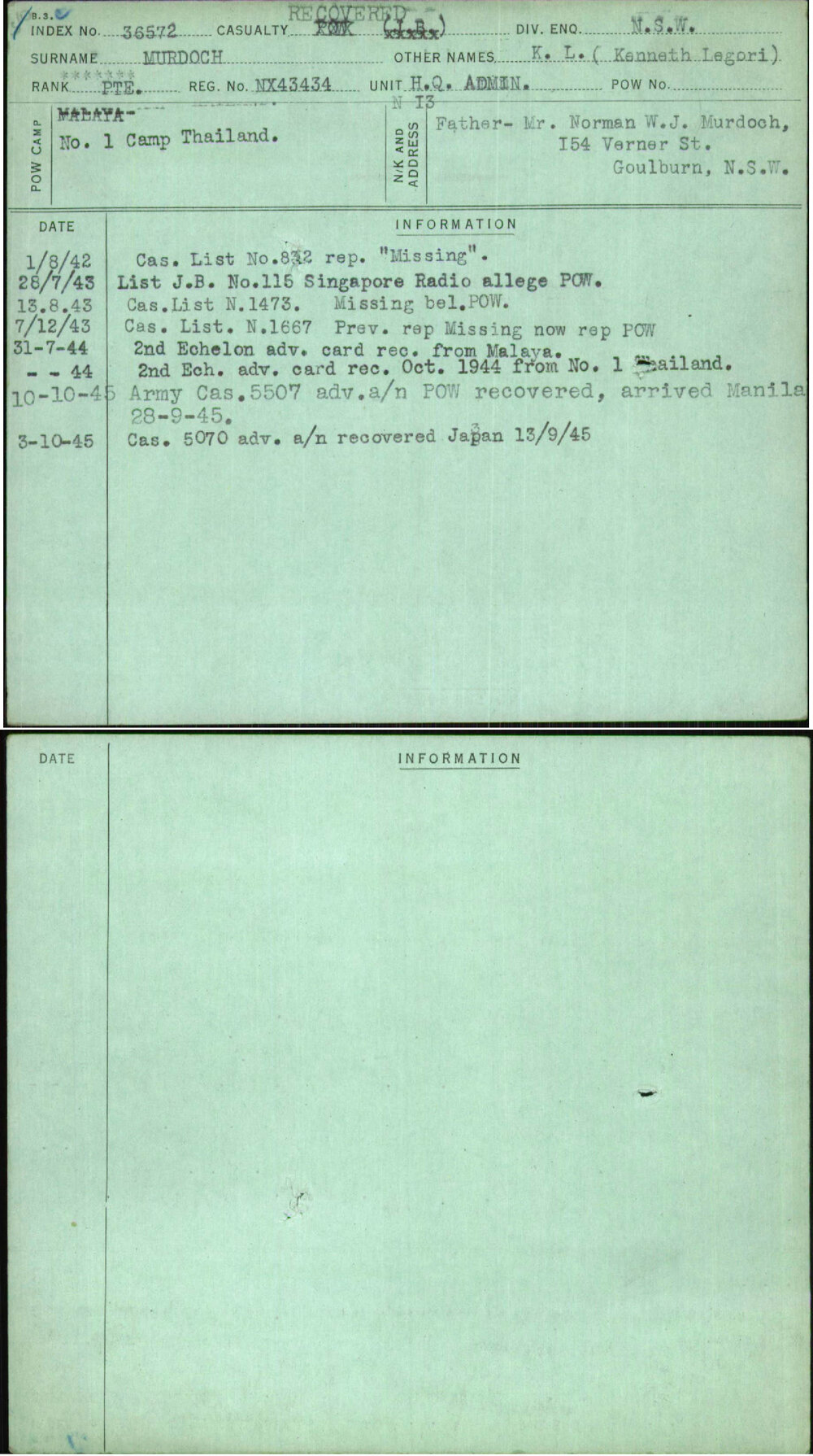 Murdoch, K L (Kenneth Legori), NX43434