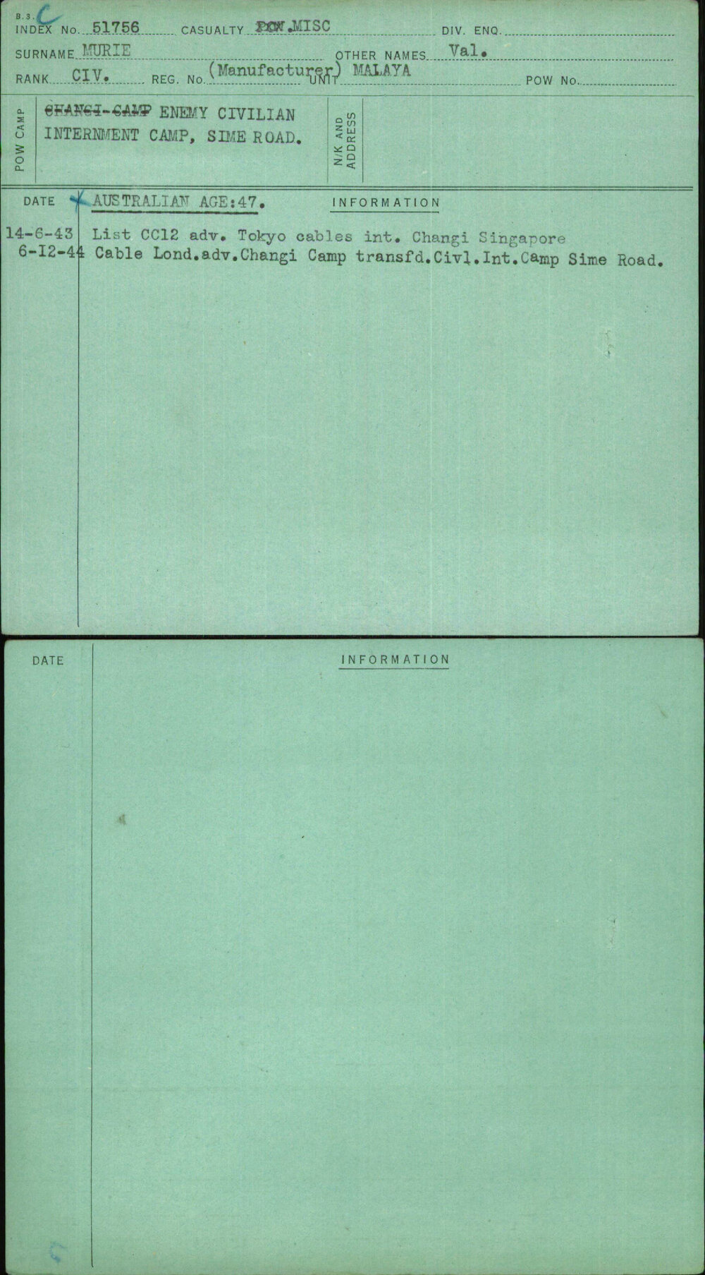 Murie, Val, (Manufacturer) Malaya