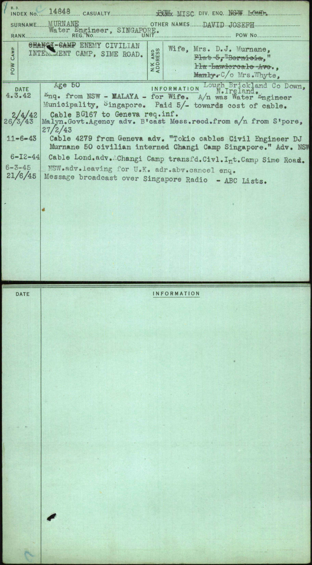 Murnane, David Joseph, [No Service Number]