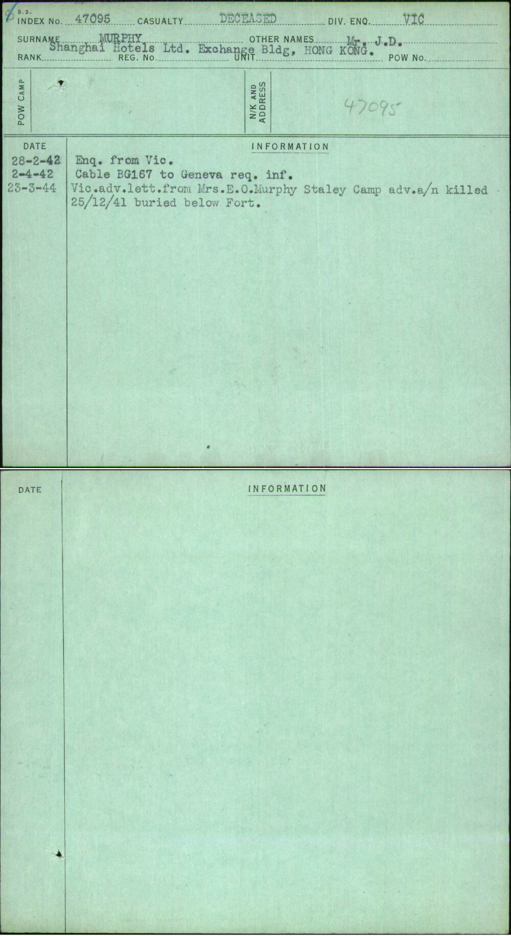 Murphy, Mr J D, [No Service Number]