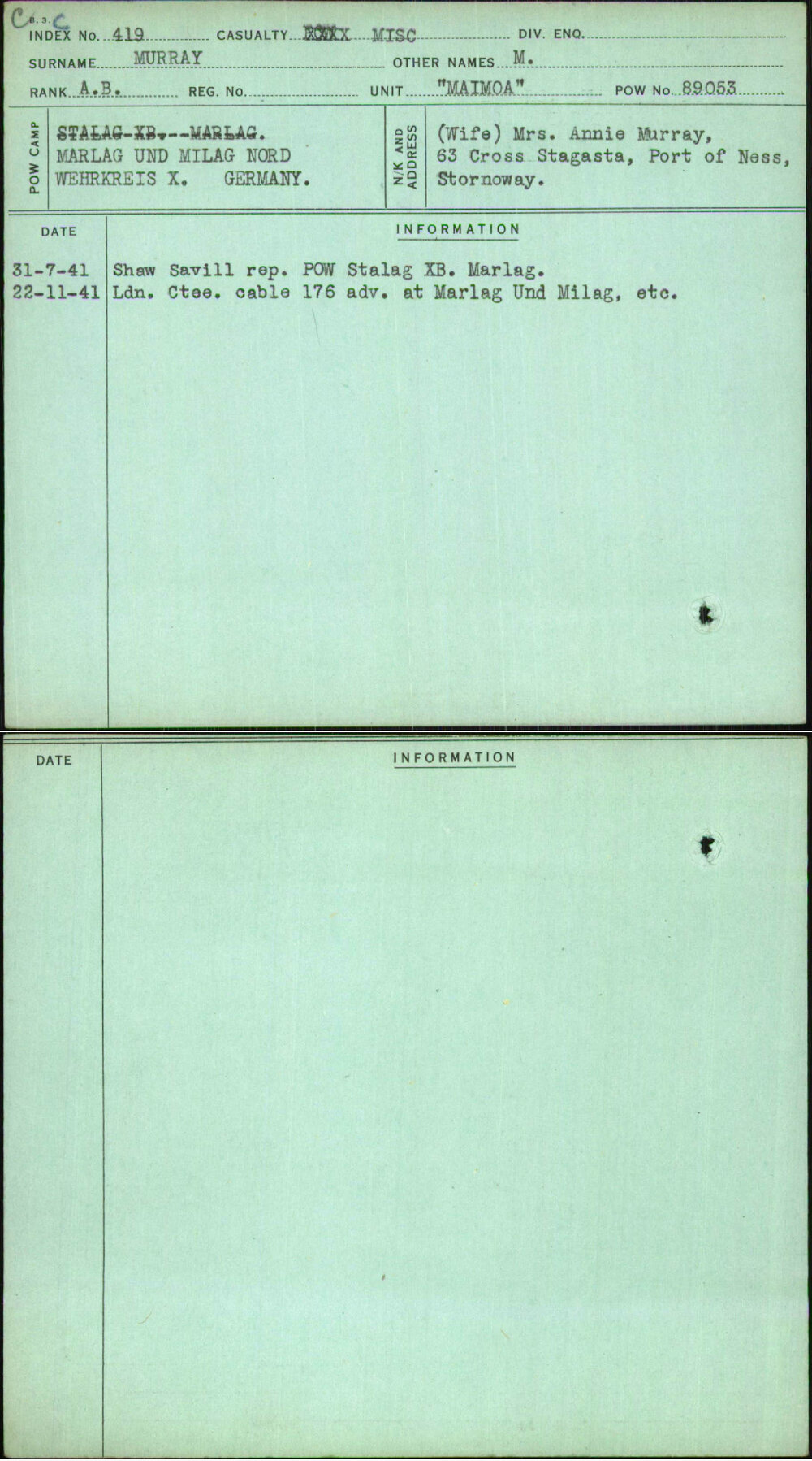 Murray, M, [No Service Number]