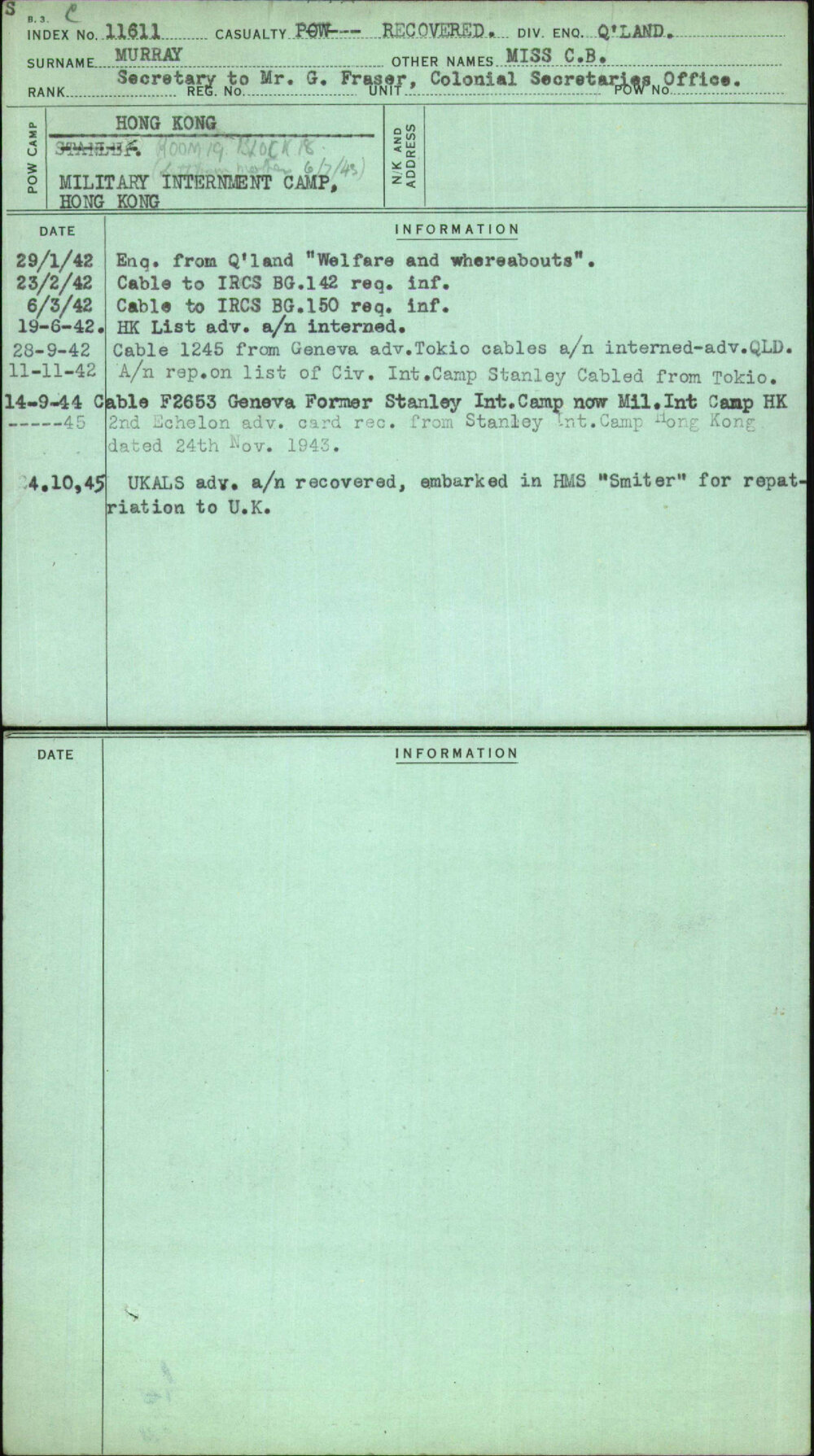 Murray, Miss C B, [No Service Number]